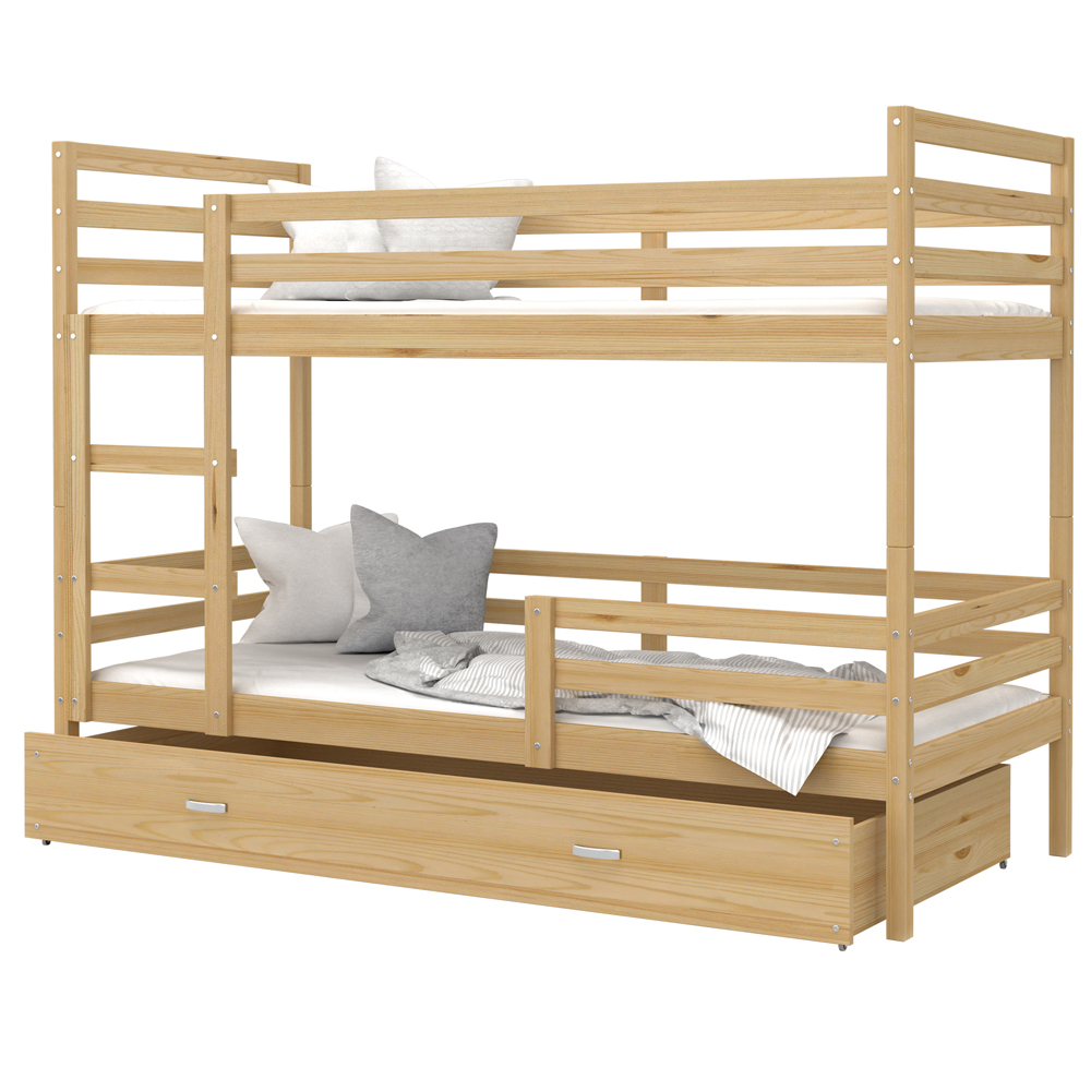 Łóżko drewniane piętrowe Jacken z szufladą i materacem - zdjęcie 1