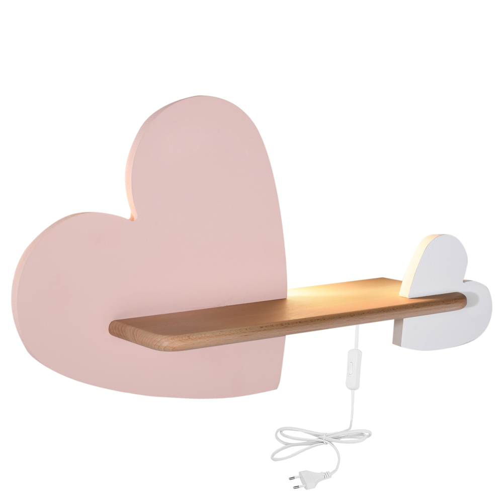 Kinkiet ścienny do pokoju dziecięcego Dreamie serce z przewodem różowy/biały - zdjęcie 1