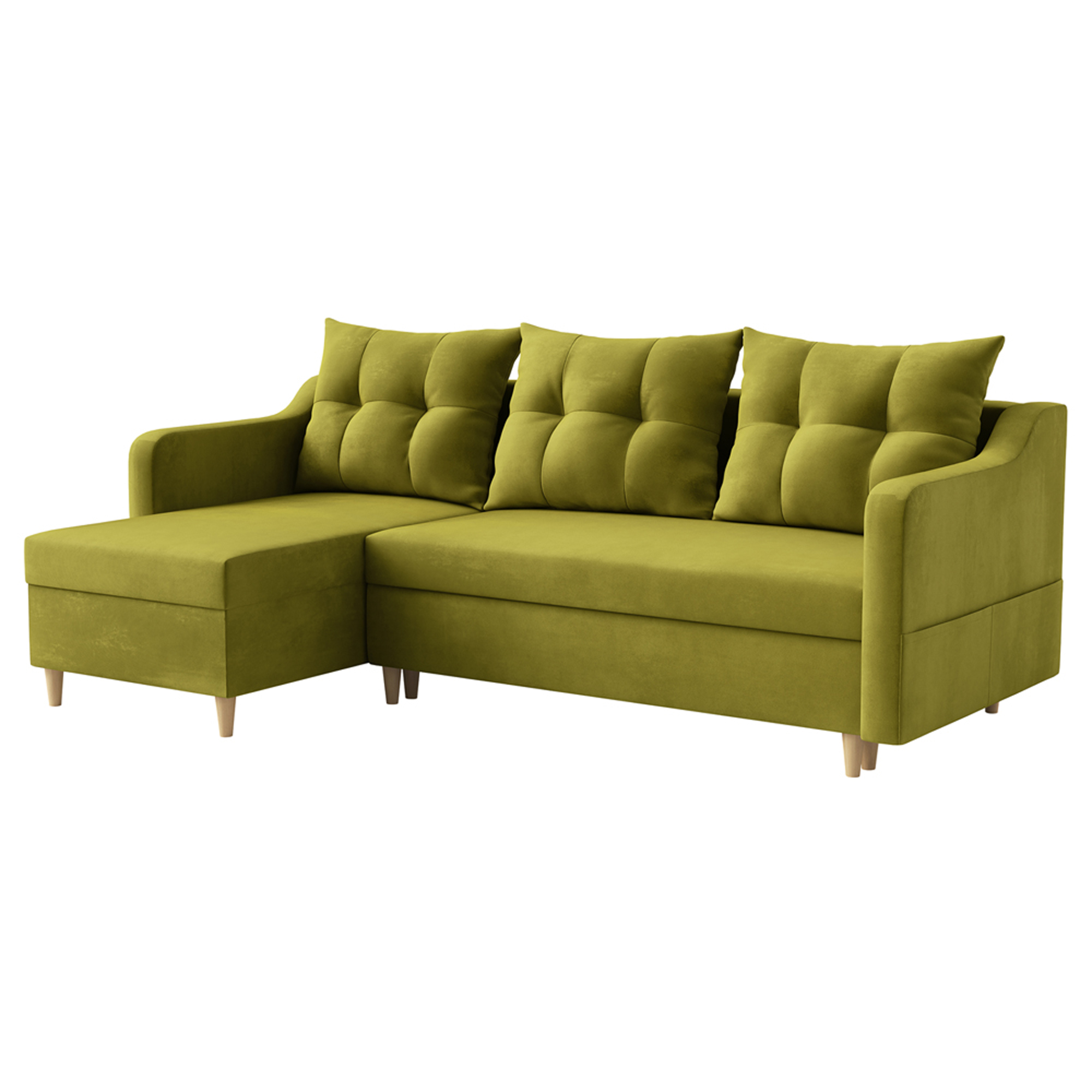 Narożnik z funkcją spania Bernial L-kształtny z pojemnikiem uniwersalny oliwkowy