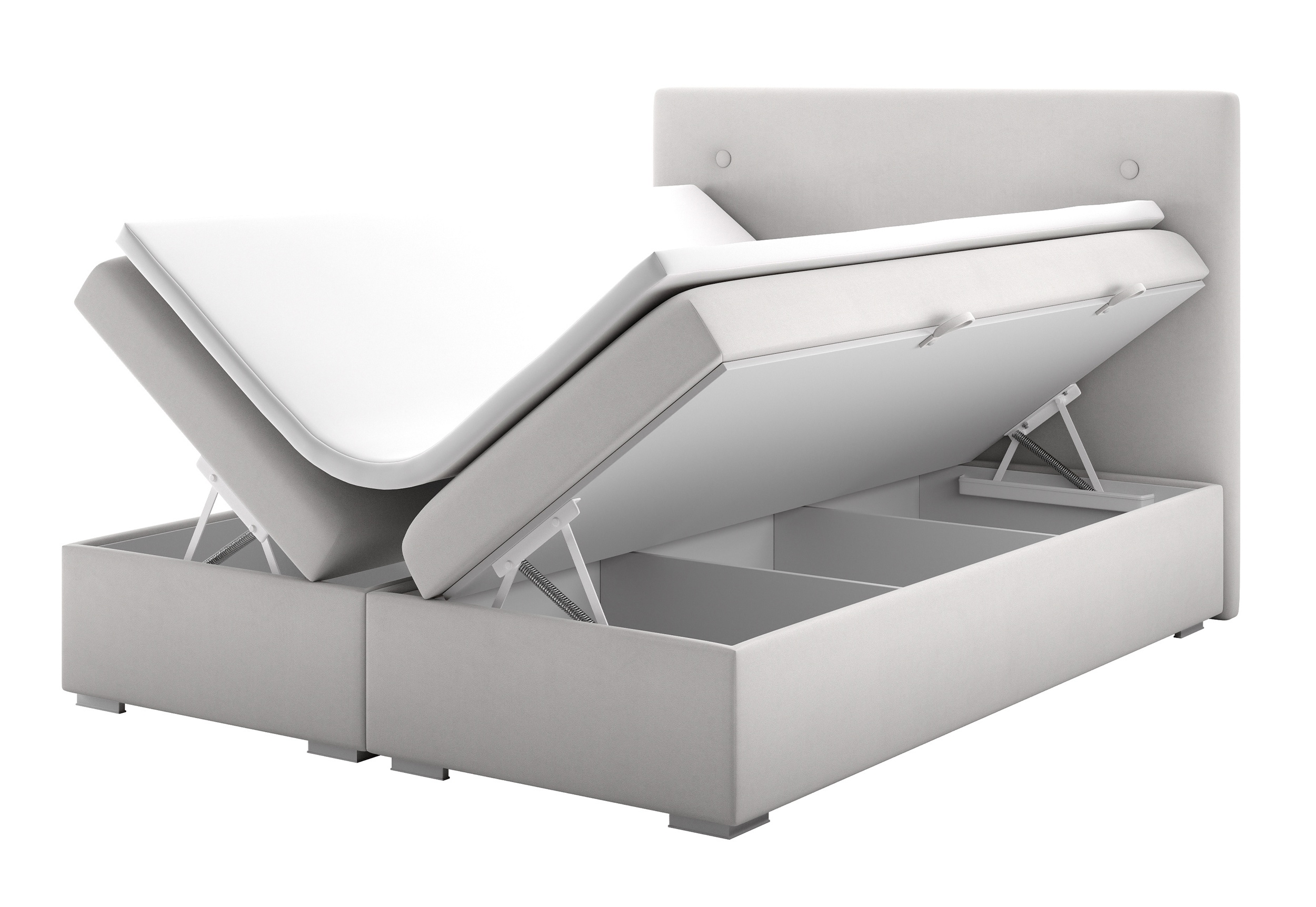 Łóżko kontynentalne 140x200 cm Elagia z pojemnikami i topperem jasnoszare welur hydrofobowy - zdjęcie 1