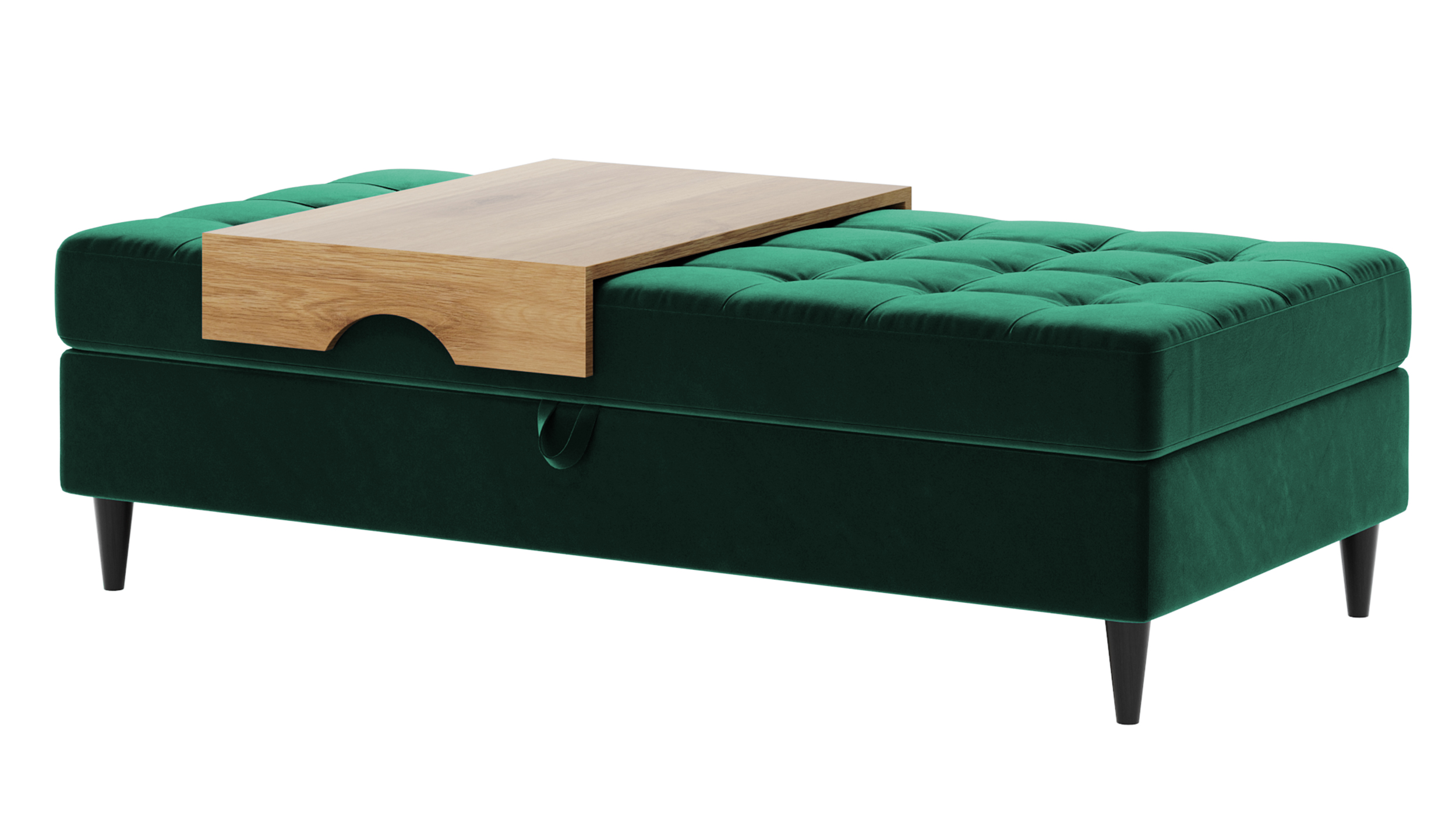 Pufa zielona Kopenhaga welur hydrofobowy na drewnianych nóżkach czarne - zdjęcie 1