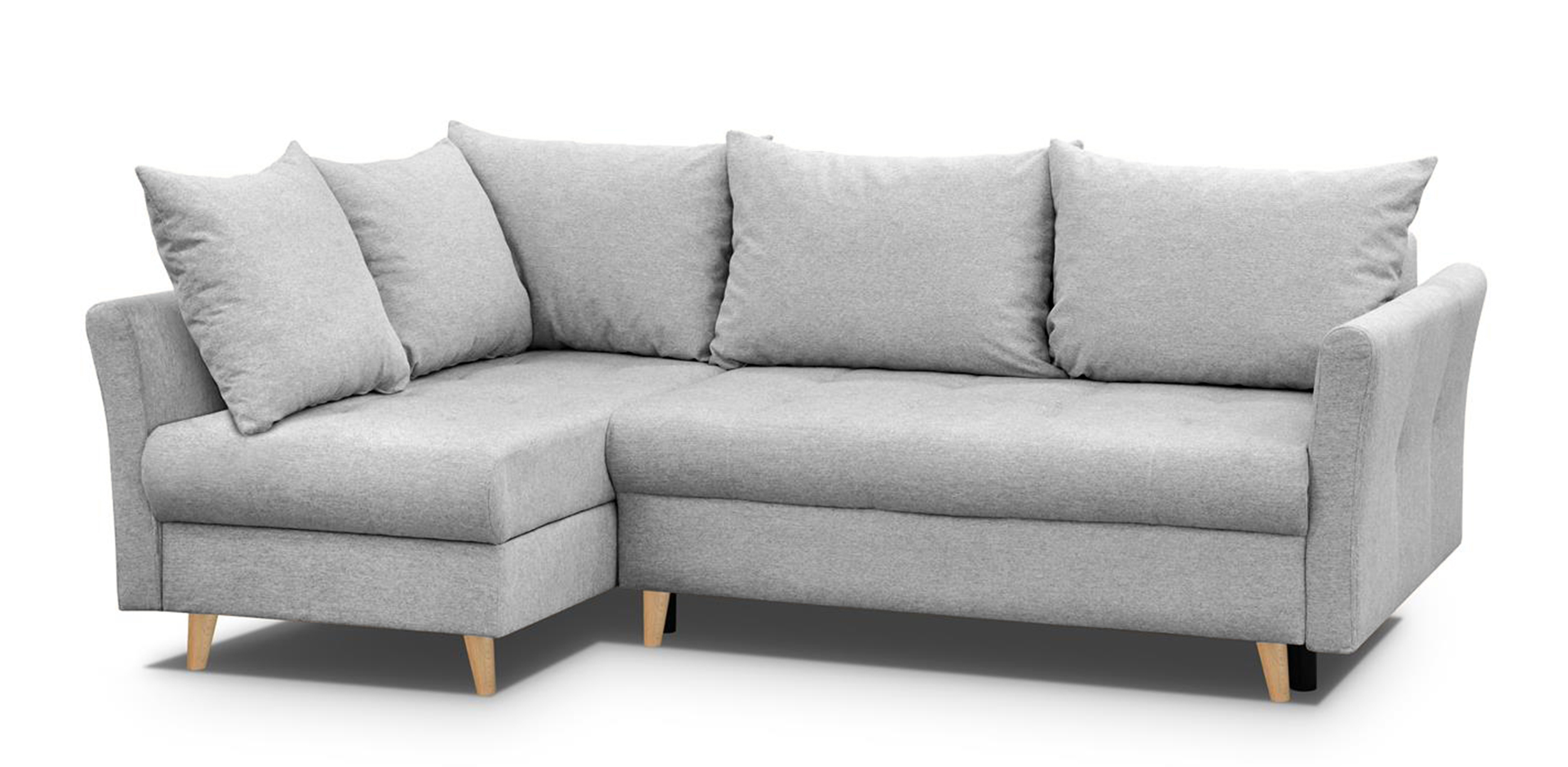 Narożnik z funkcją spania Lafre z pojemnikiem szary lewostronny w tkaninie hydrofobowej plecionka nogi buk - zdjęcie 1