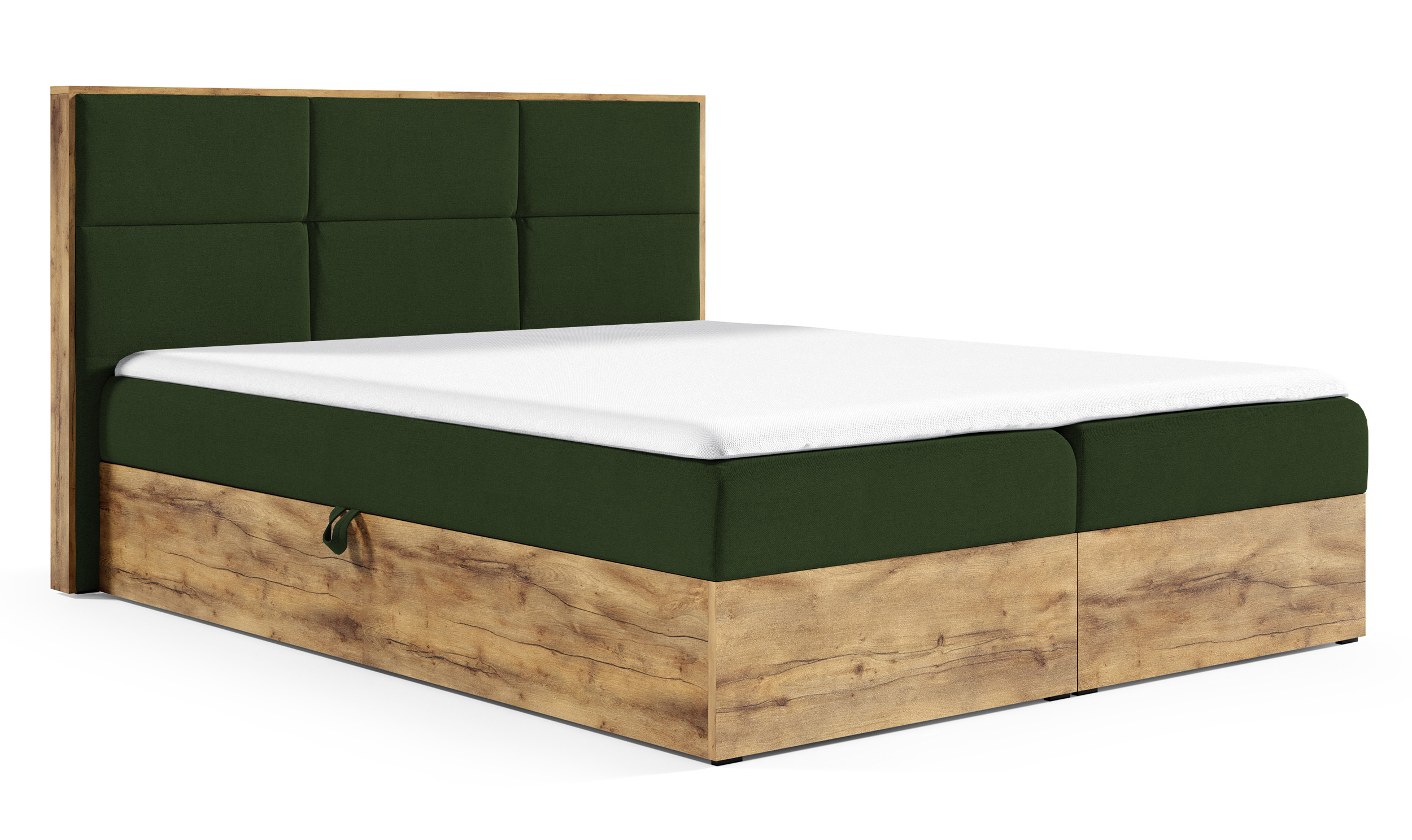 Łóżko kontynentalne Maribella 120x200 z dwoma pojemnikami i materacem ciemnozielone