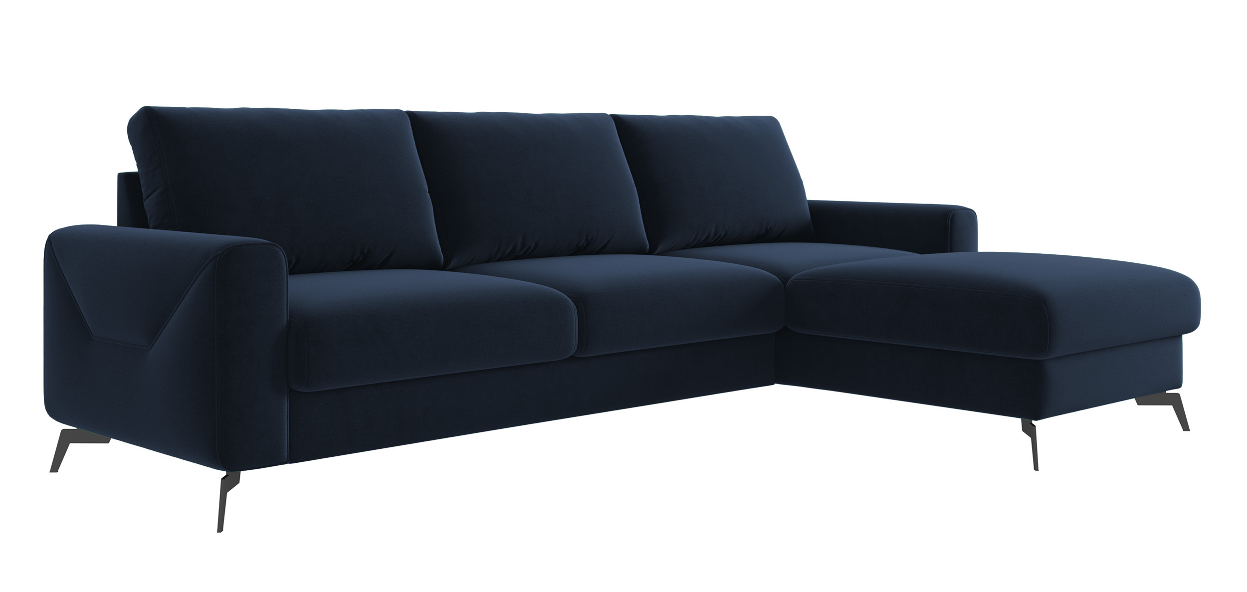 Narożnik z funkcją spania Softano L-kształtny z pojemnikiem granatowy welur łatwoczyszczący hydrofobowy prawostronny - zdjęcie 1