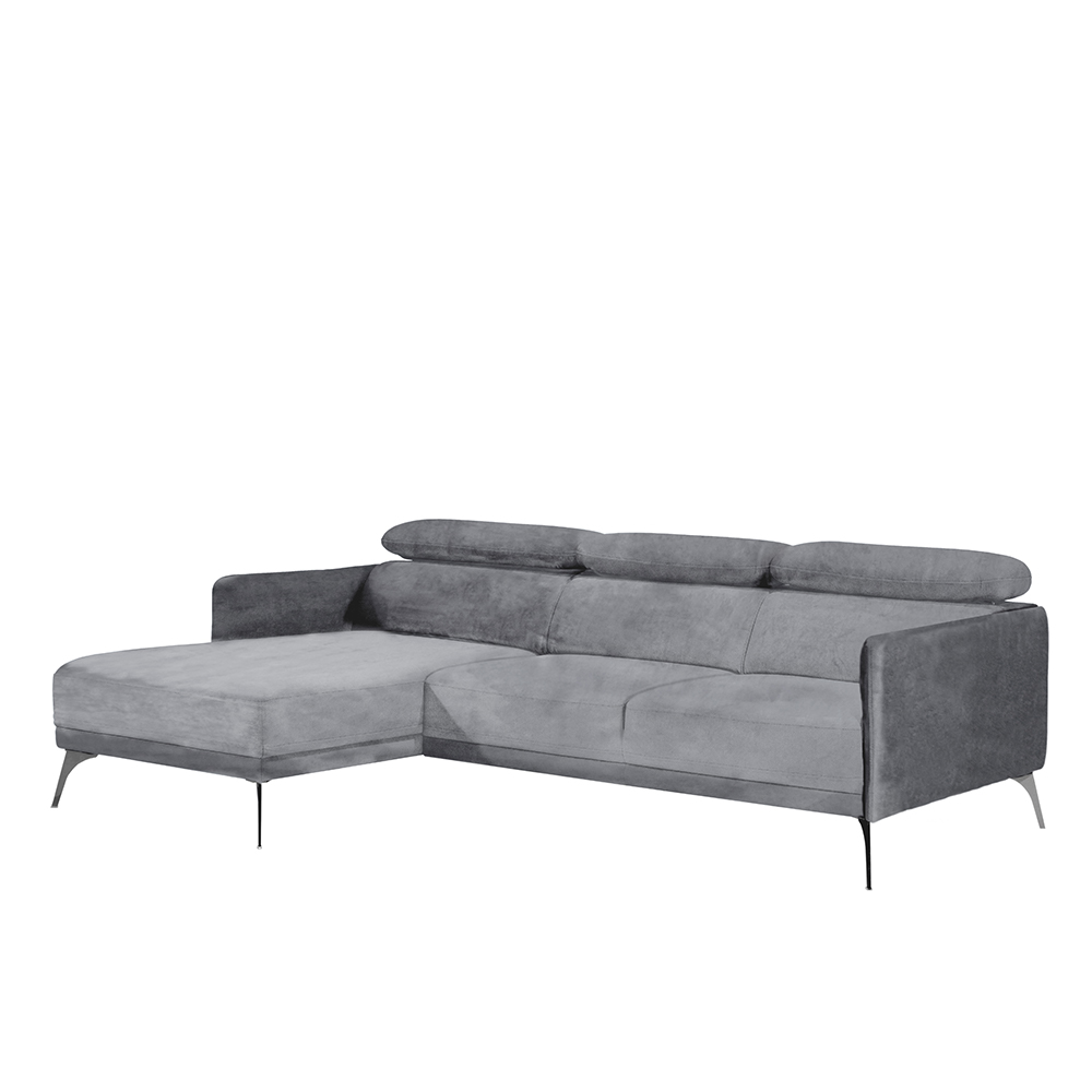 Narożnik Ryenne szary w tkaninie hydrofobowej na czarnych nóżkach