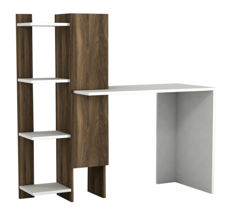 Biurko z regałem zamkniętym Flavords 140x45 cm białe/orzech - zdjęcie 1