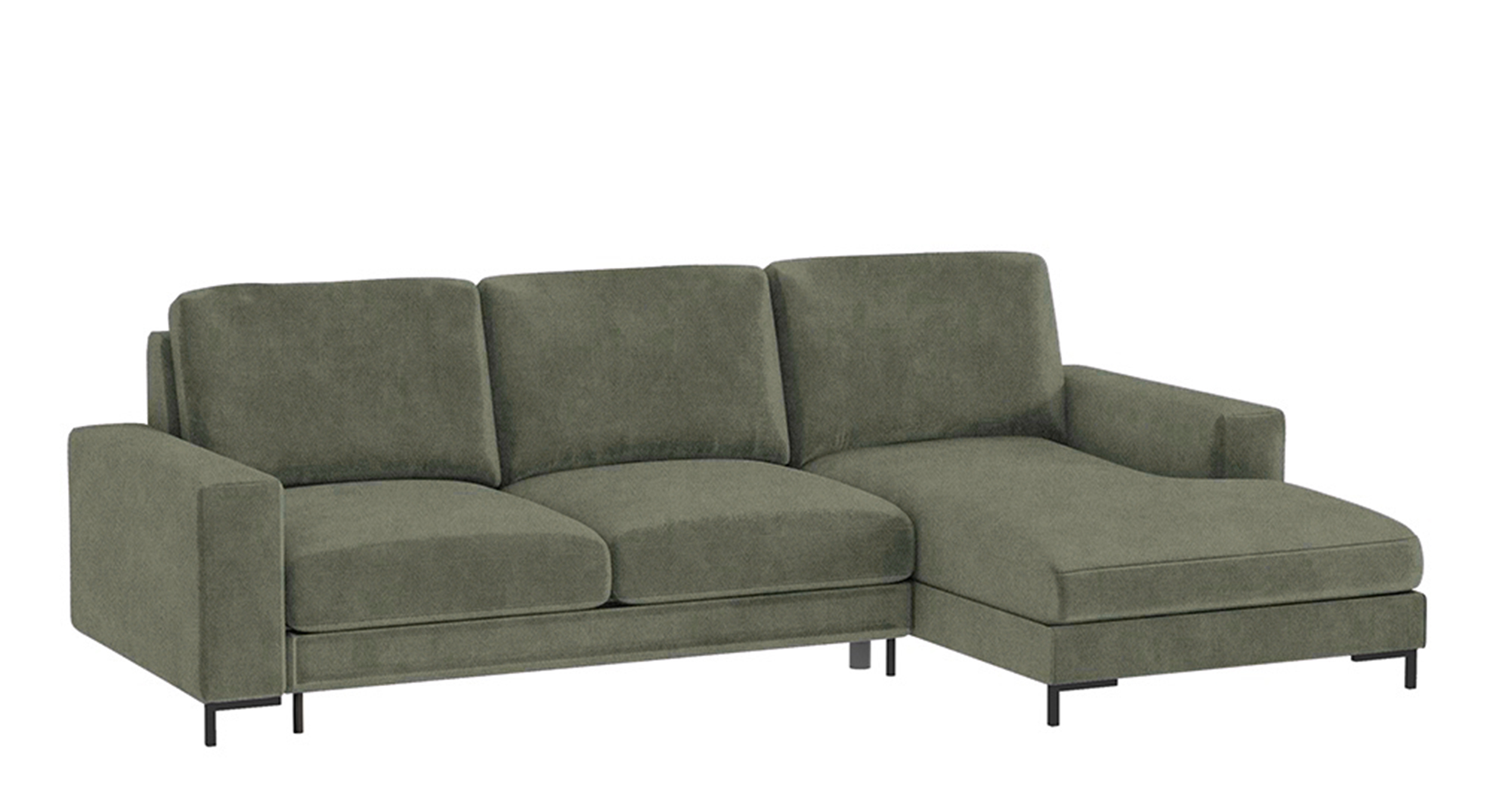 Narożnik z funkcją spania Mokpeo L-kształtny z dwoma pojemnikami na czarnych nóżkach oliwkowy w tkaninie hydrofobowej prawostronny - zdjęcie 1