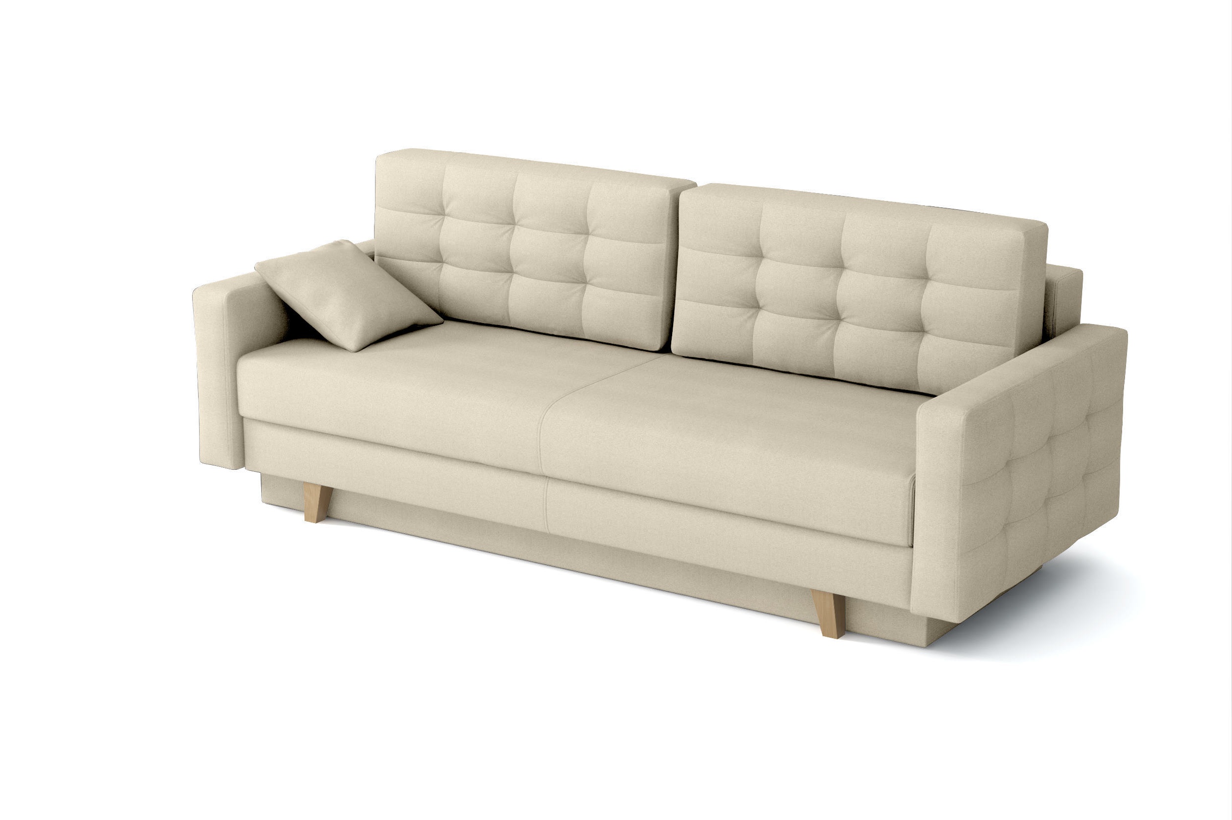 Kanapa rozkładana trzyosobowa Verat z pojemnikiem beżowa welur hydrofobowy - zdjęcie 1