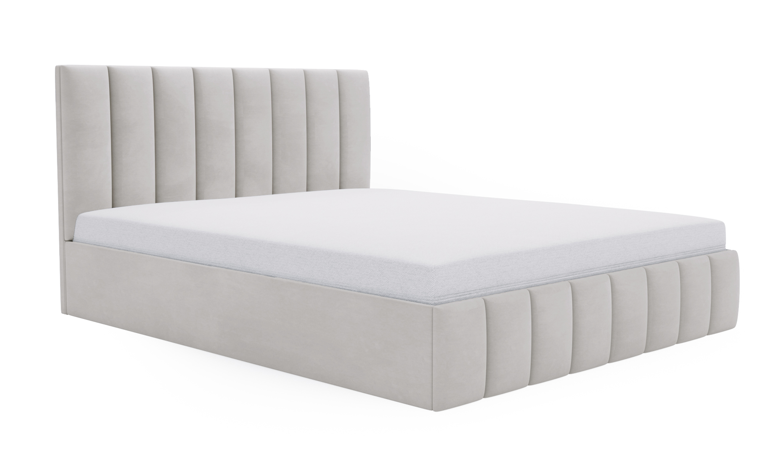 Łóżko tapicerowane 120x200 cm Buenio  z pojemnikiem szarobeżowe velvet hydrofobowy - zdjęcie 1