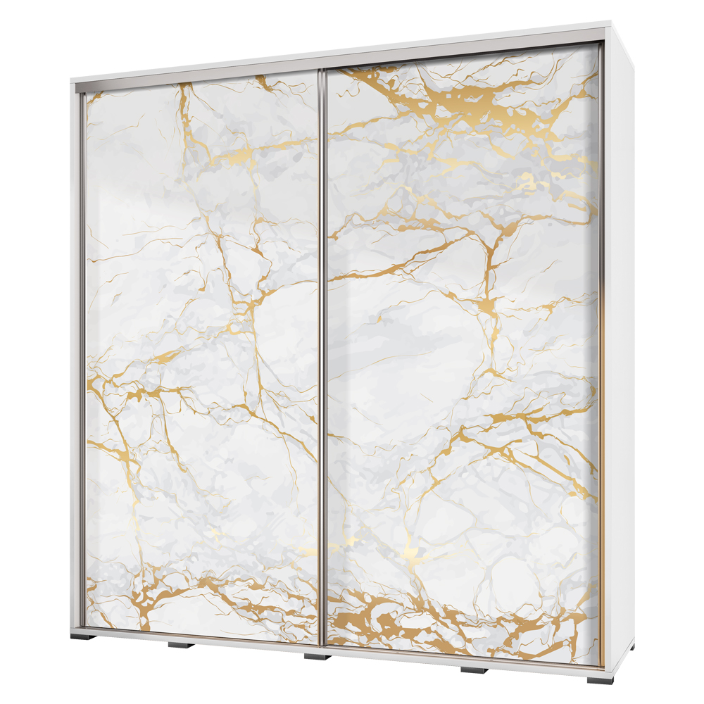 Szafa przesuwna Wenecja 205 cm Biały marmur ze złotem - zdjęcie 1