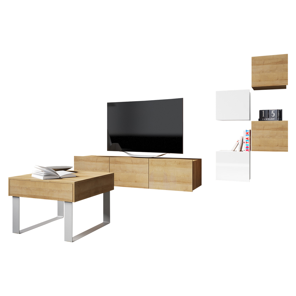 Meblościanka Kirdon z ławą Dąb złoty / Biały  - zdjęcie 1