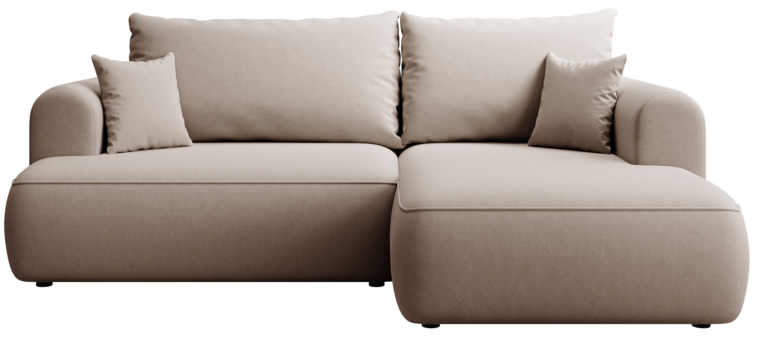 Narożnik z funkcją spania Ovo mini L-kształtny prawostronny z pojemnikiem beżowy welur łatwoczyszczący