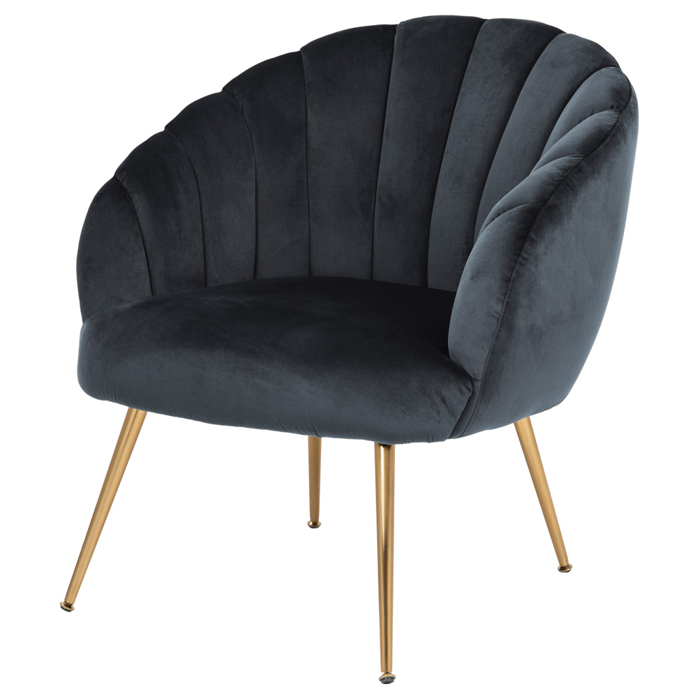 Fotel kubełkowy Madrigalle ciemnoszary welur na mosiężnych nóżkach - zdjęcie 1