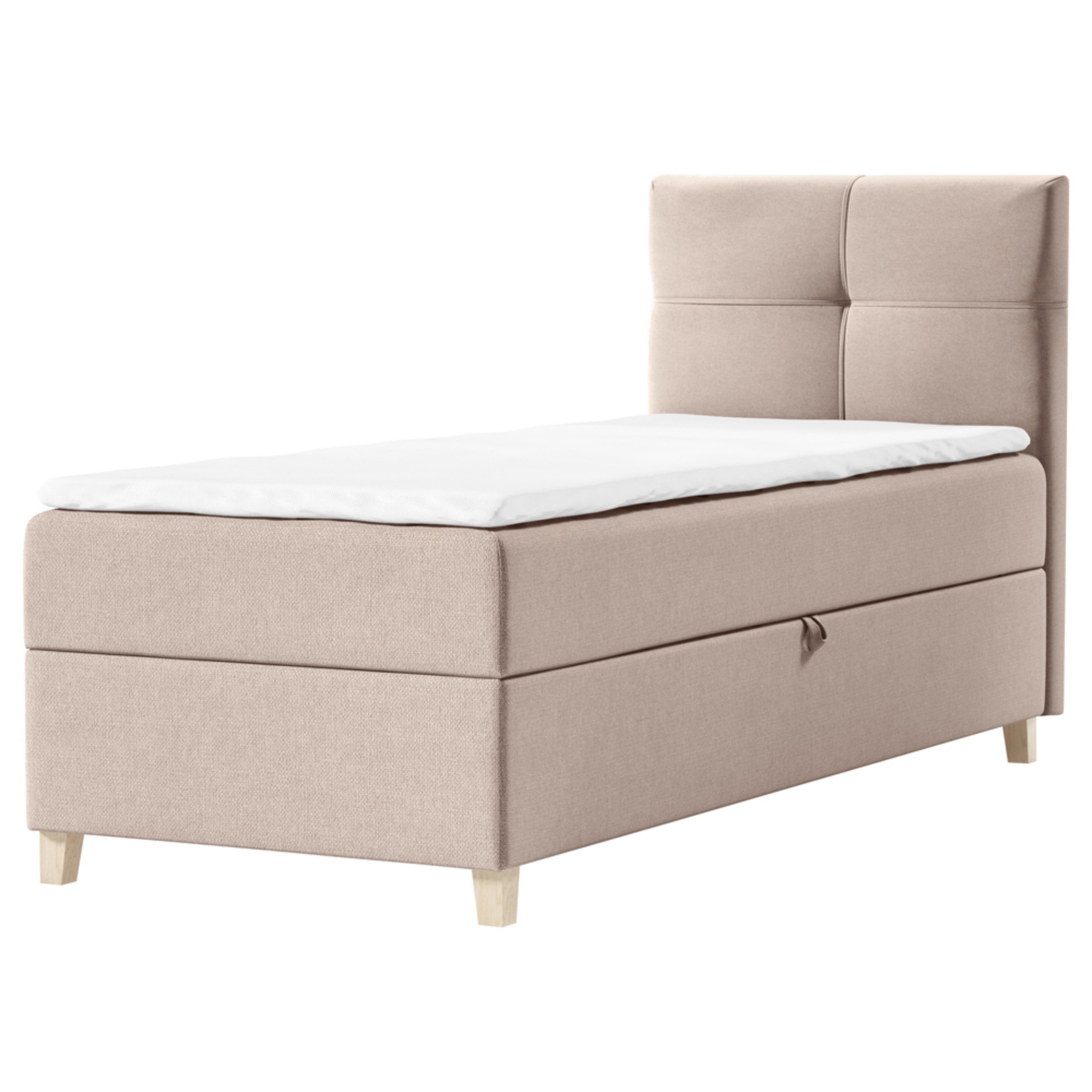 Łóżko kontynentalne 80x200 cm Firmini z pojemnikiem i topperem jednoosobowe beżowe - zdjęcie 1