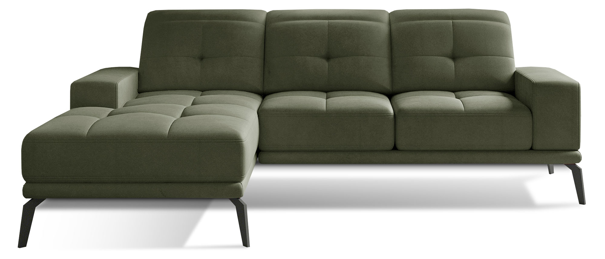 Narożnik Alisario L-kształtny oliwkowy welwet hydrofobowy lewostronny - zdjęcie 1