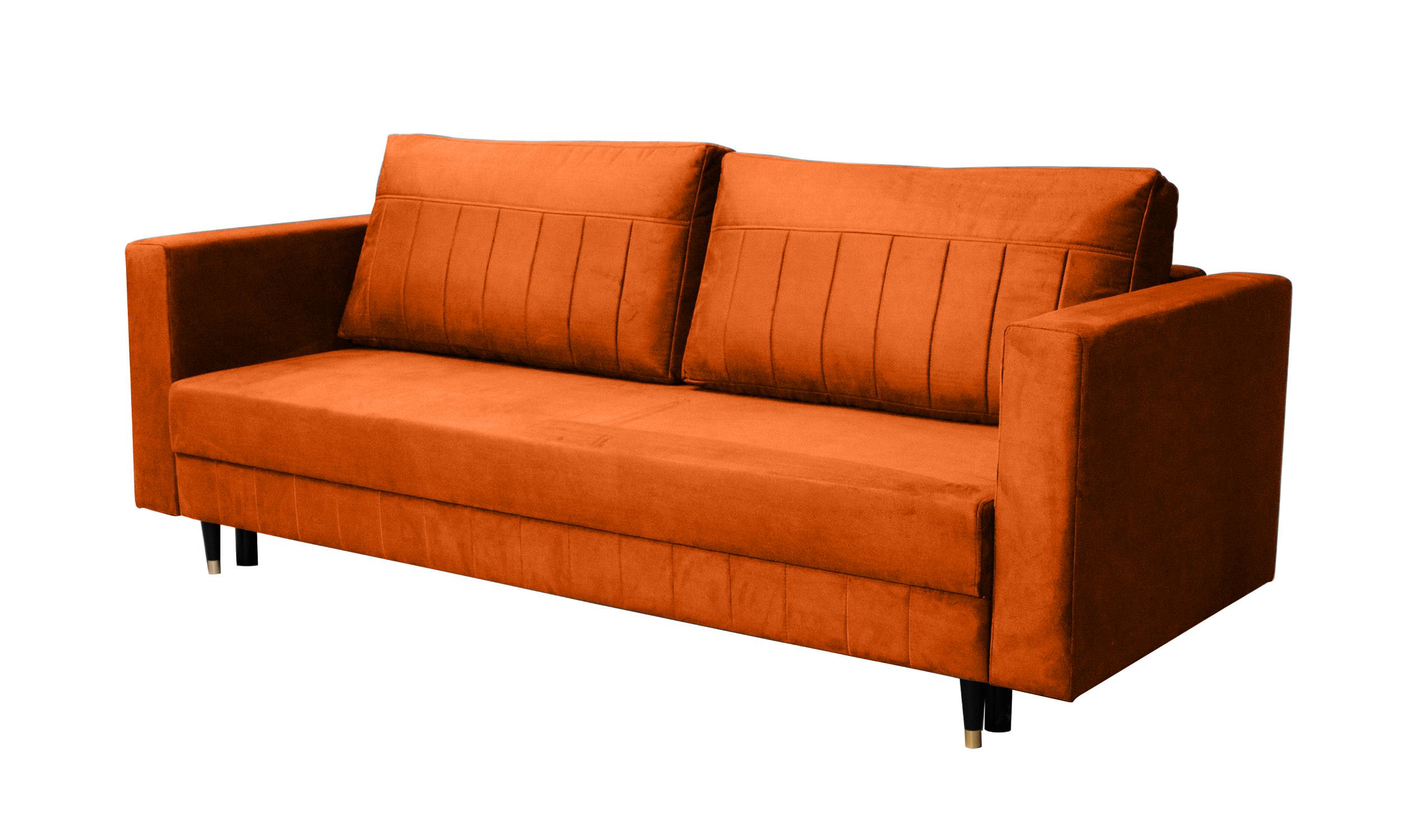 Kanapa rozkładana trzyosobowa Mullino z pojemnikiem miedziana welur hydrofobowy - zdjęcie 1