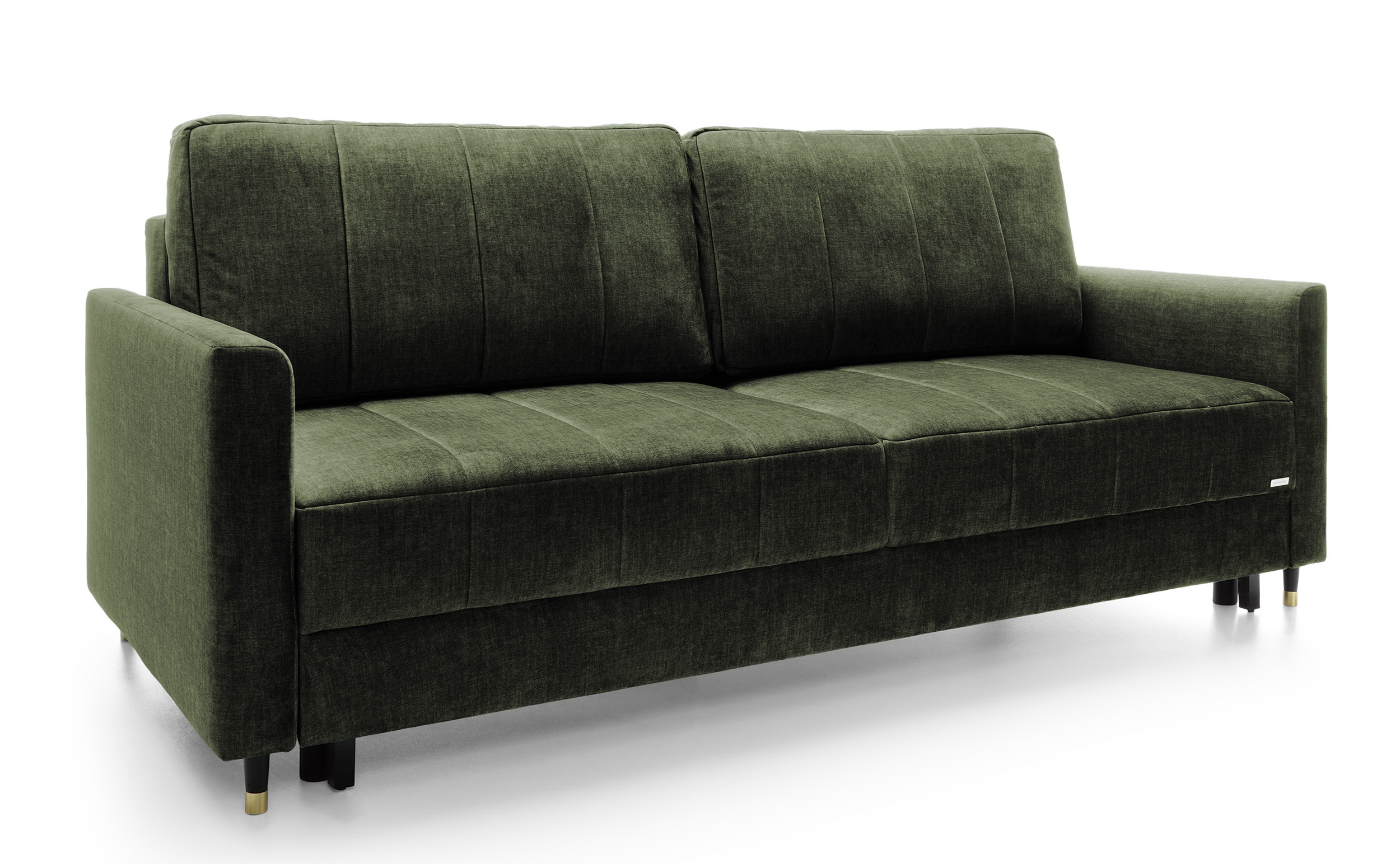 Kanapa rozkładana trzyosobowa Pasito z pojemnikiem ciemnozielona welur - zdjęcie 1