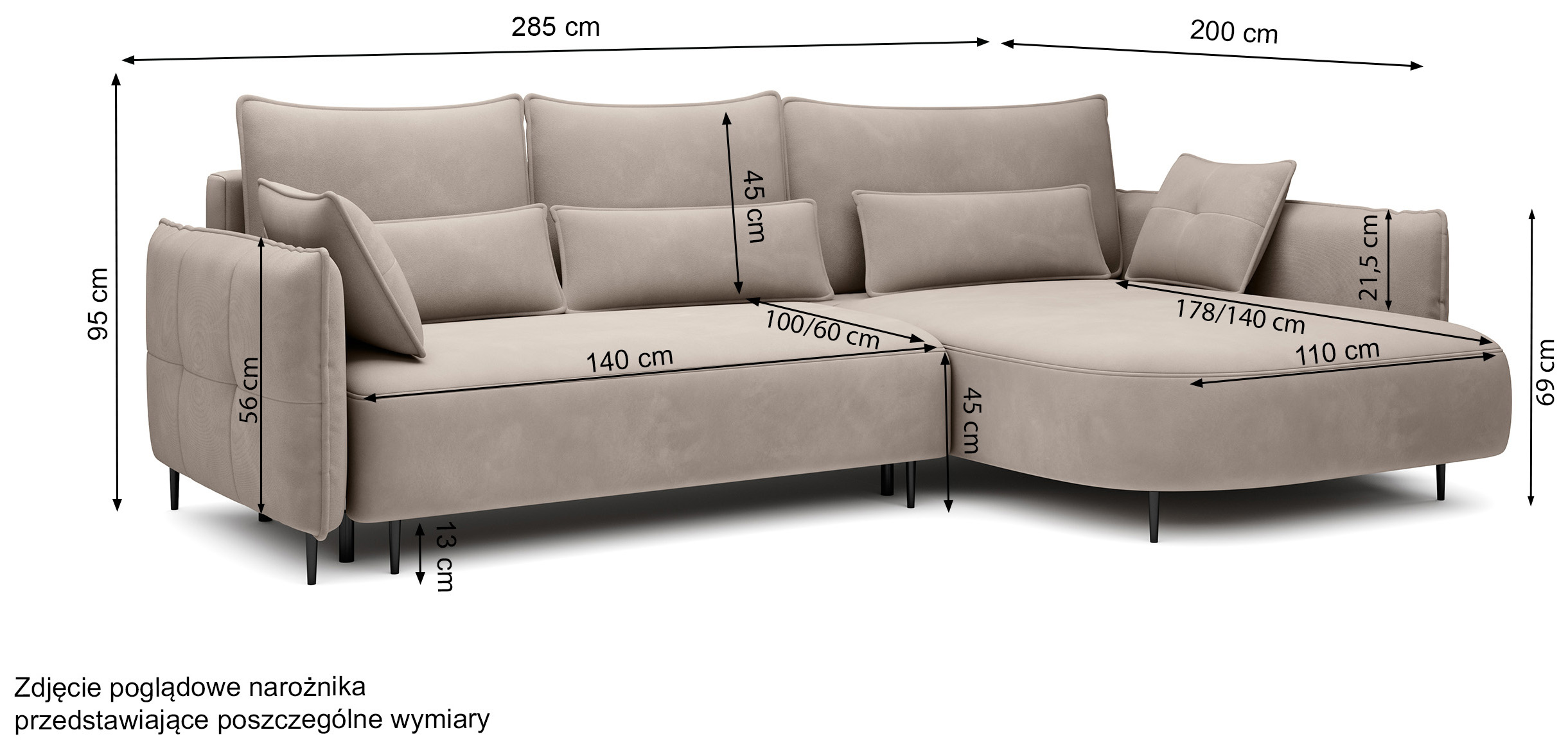 Ecksofa Oblivio mit Schlaffunktion L-förmig mit Stauraum cremefarbener Chenille rechtsseitig