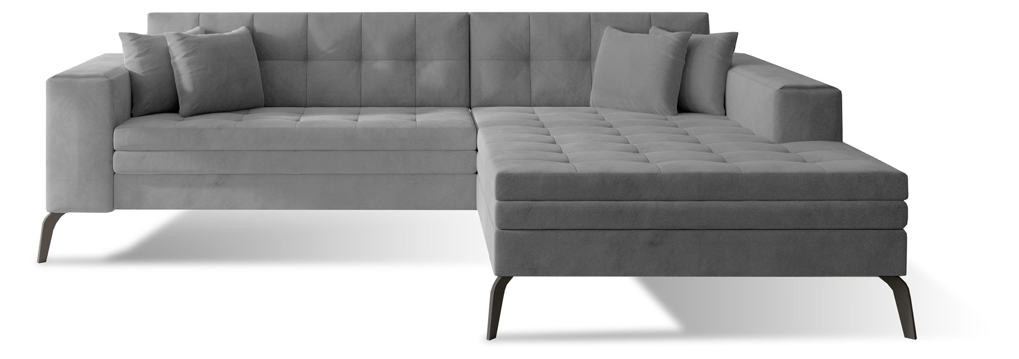 Narożnik z funkcją spania Silphion L-kształtny szary welwet hydrofobowy prawostronny - zdjęcie 1