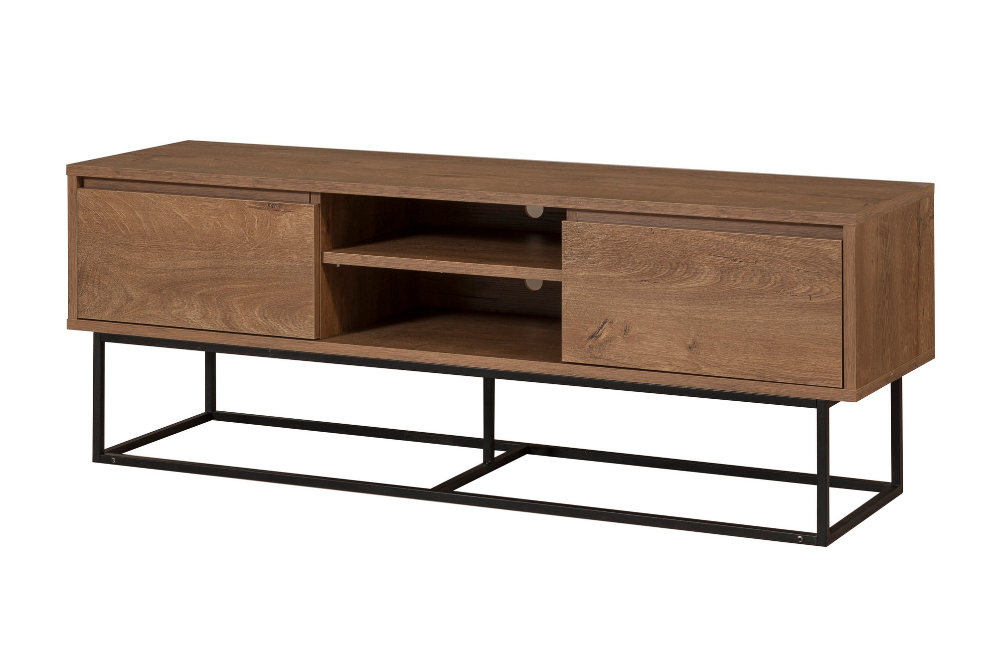 Szafka RTV Holtinse 140 cm z dwoma szufladami i dwoma wnękami orzech - zdjęcie 1