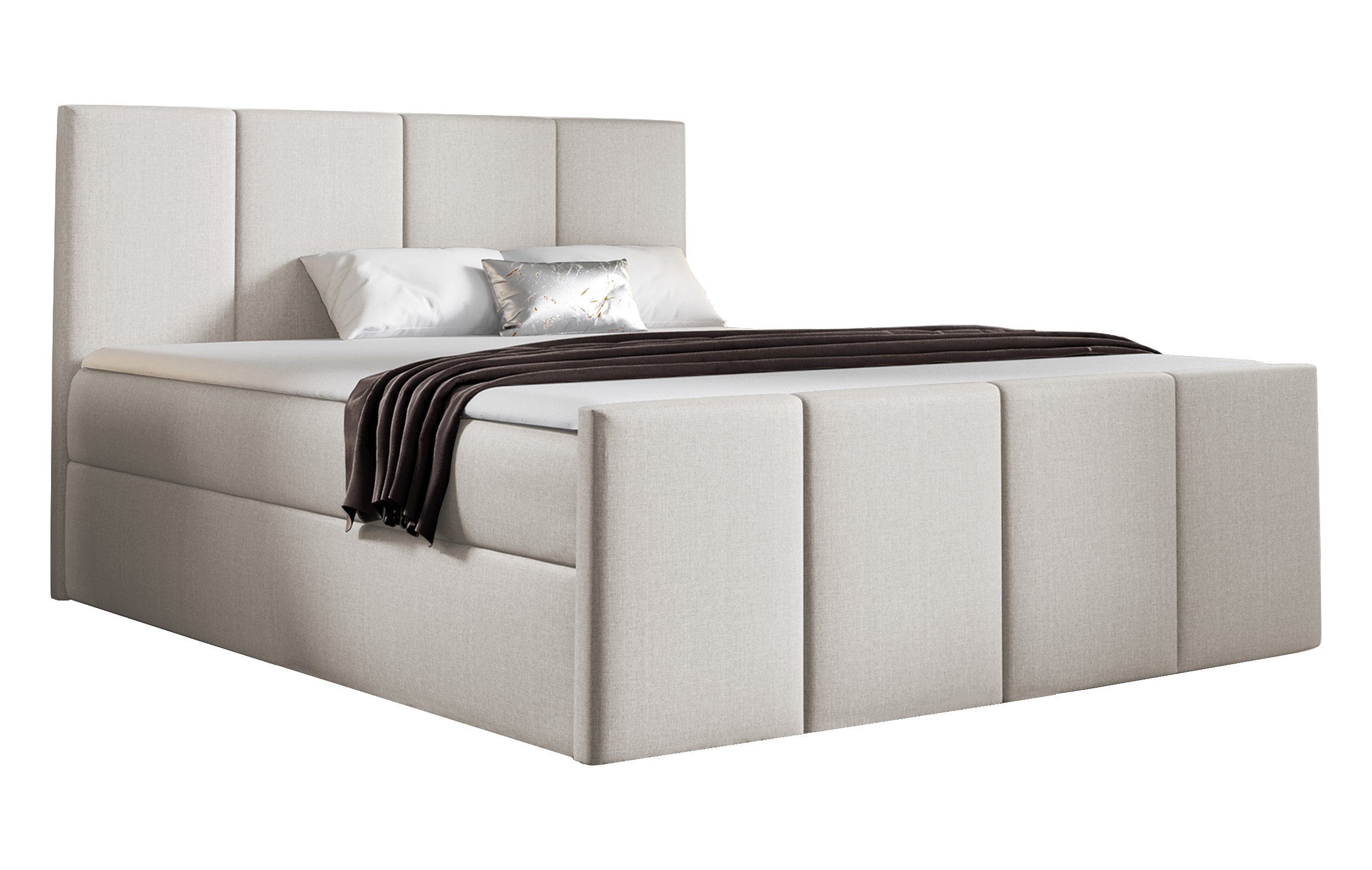 Łóżko kontynentalne Morrone 120x200 z dwoma pojemnikami, materacem i topperem szarobeżowe - zdjęcie 1