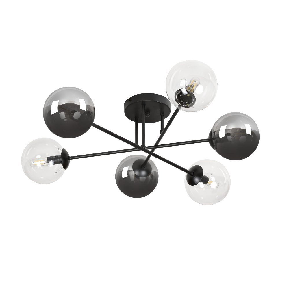 Lampa sufitowa Minturno czarno-transparentna x6 - zdjęcie 1
