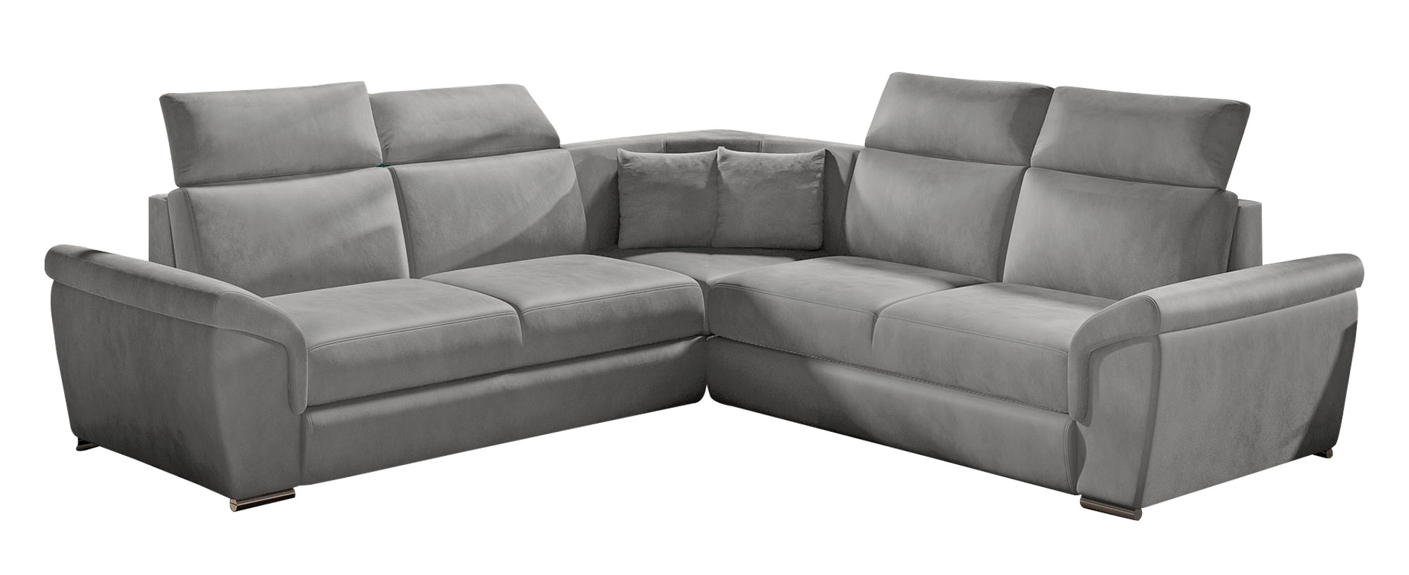 Narożnik z funkcją spania Koraj L-kształtny z pojemnikiem uniwersalny szary welwet hydrofobowy - zdjęcie 1