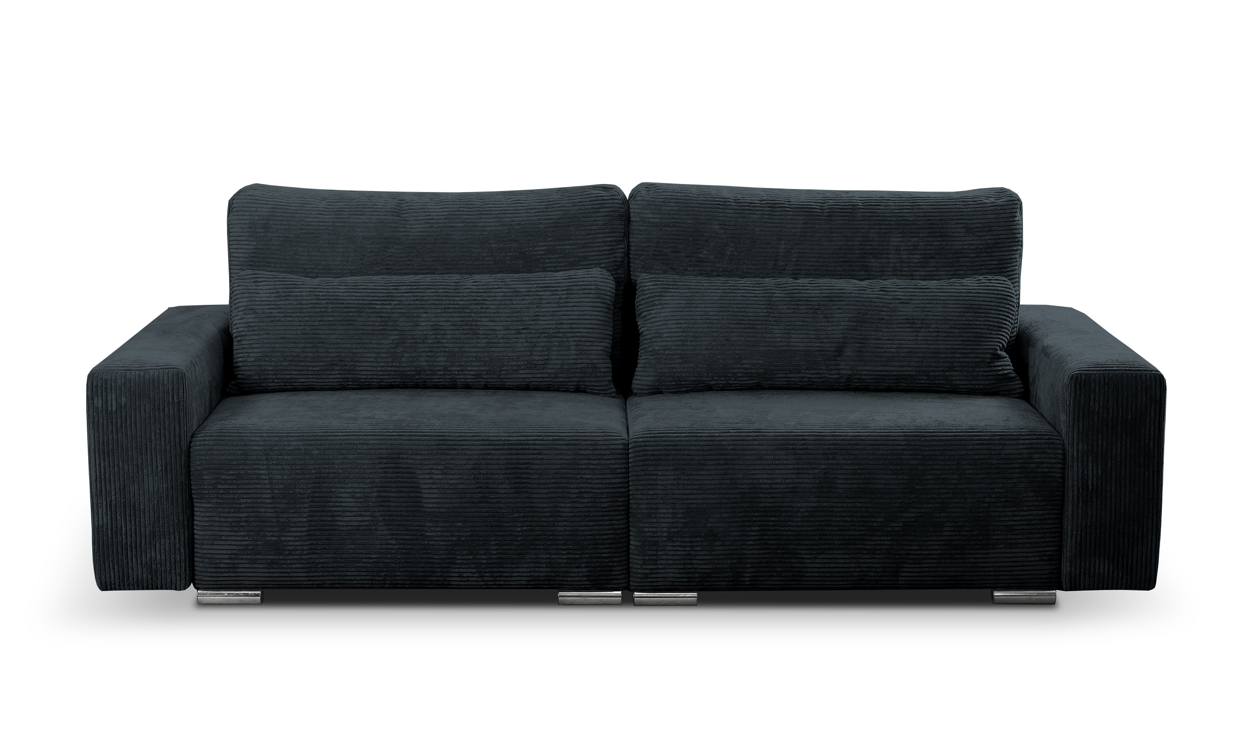 Kanapa rozkładana trzyosobowa Catalista czarna z pojemnikiem sztruks nogi srebrne - zdjęcie 1