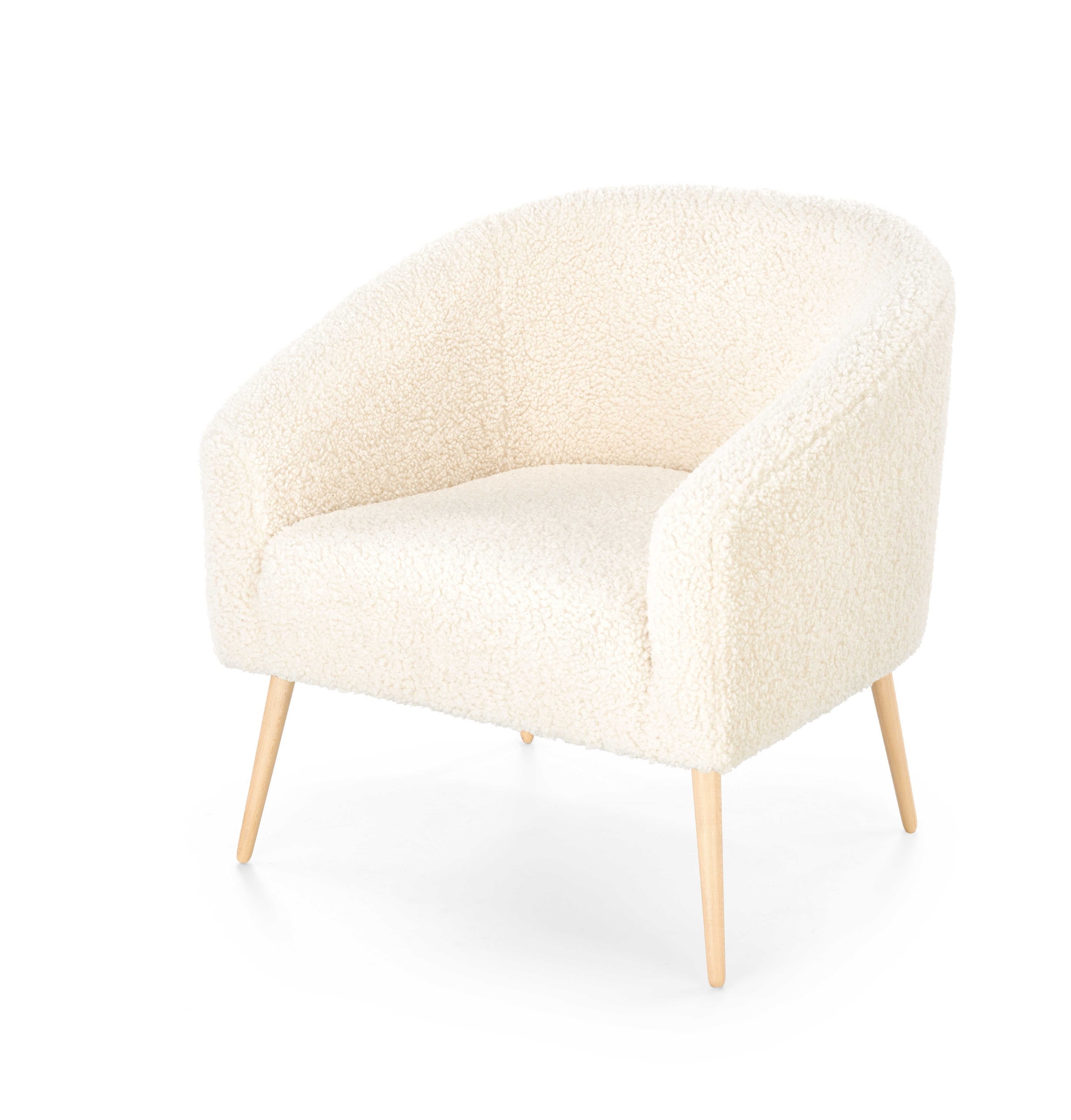 Fotel kubełkowy Saterse tkanina bouclé - drewno lite - zdjęcie 1