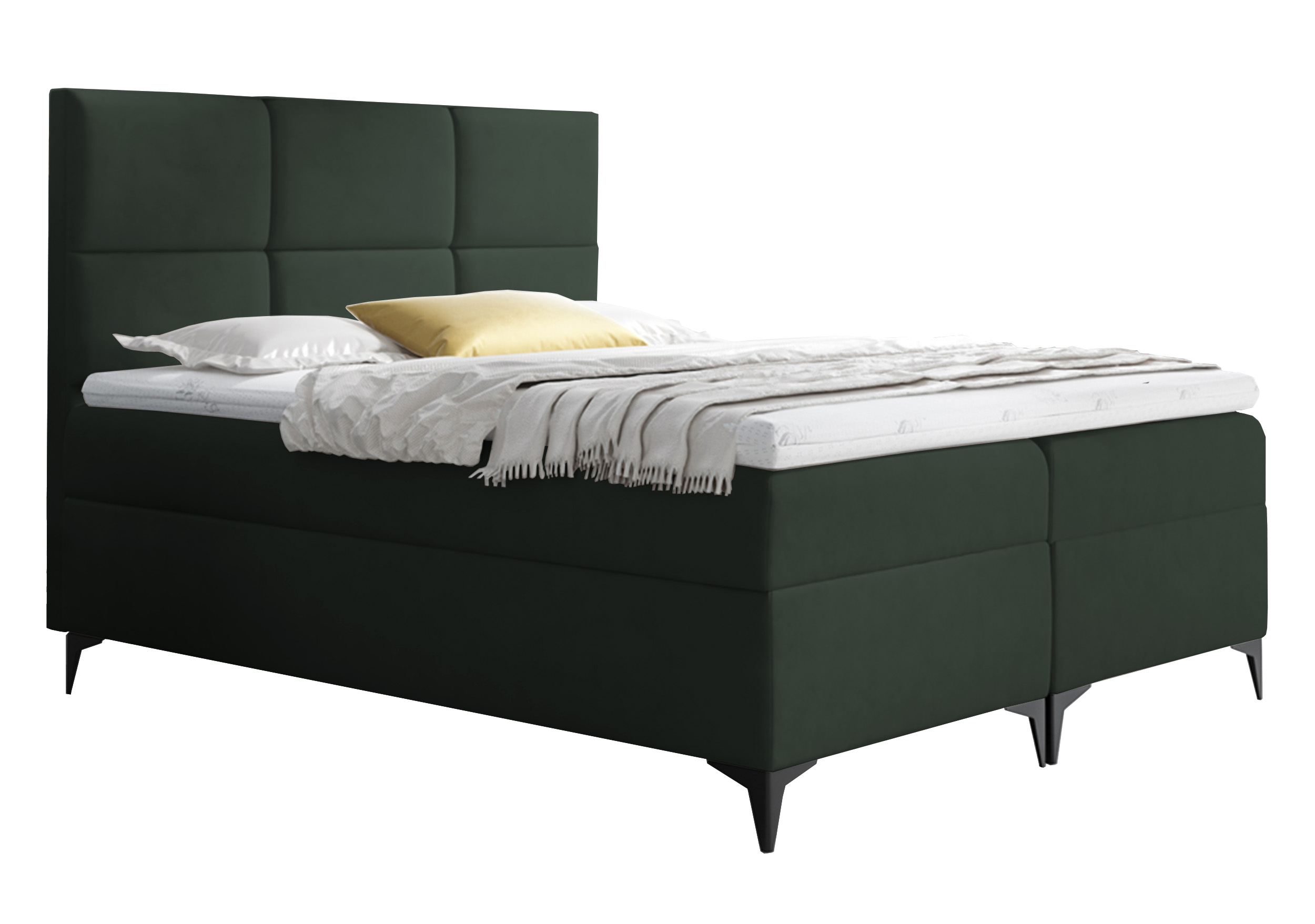 Łóżko kontynentalne Firome 200x200 z dwoma pojemnikami, materacem i topperem ciemnozielone hydrofobowe - zdjęcie 1