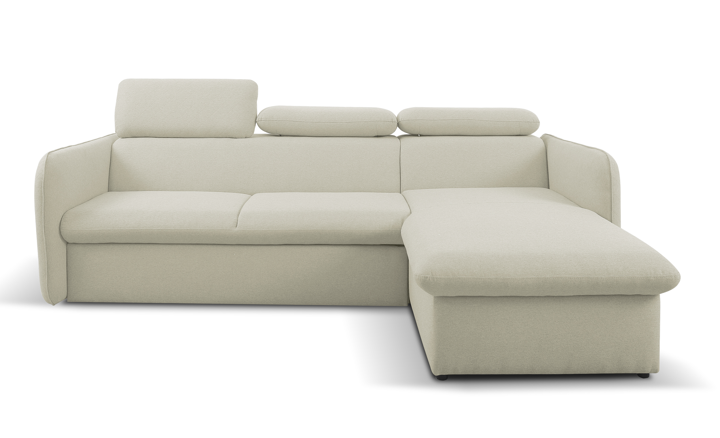 Narożnik z funkcją spania Paladia kremowy z pojemnikiem w tkaninie łatwoczyszczącej welur nogi czarne prawostronny