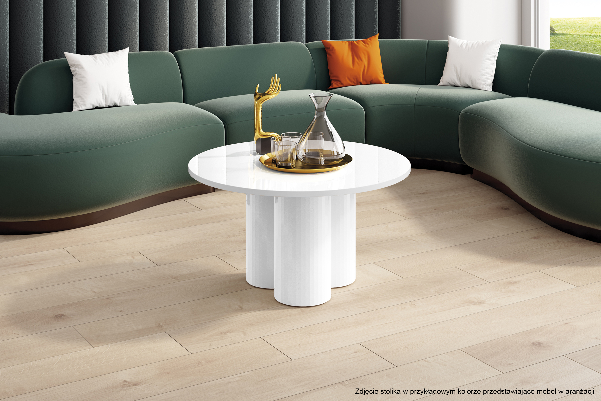 Stolik kawowy Imprrese okrągły 80 cm szary kamień z czarną podstawą