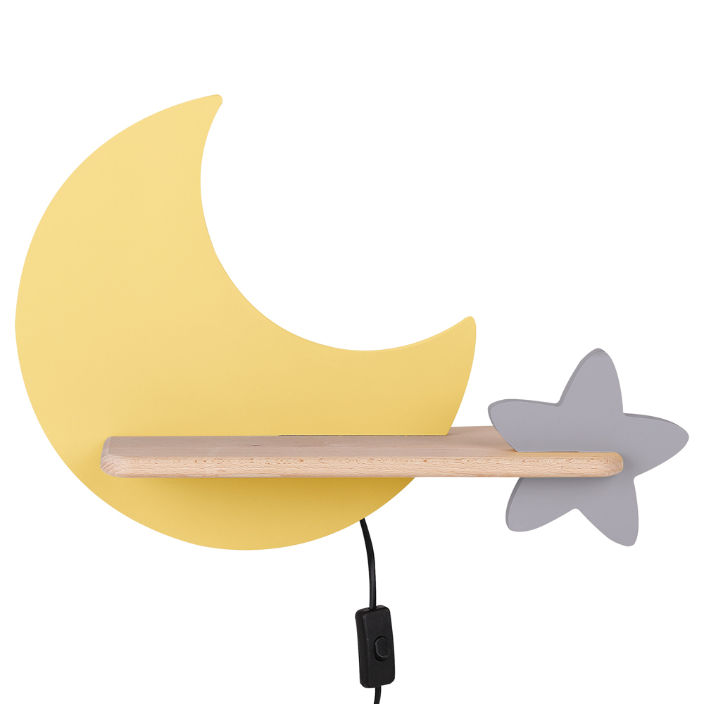Kinkiet ścienny do pokoju dziecięcego Dreamie księżyc z przewodem żółty/szary - zdjęcie 1