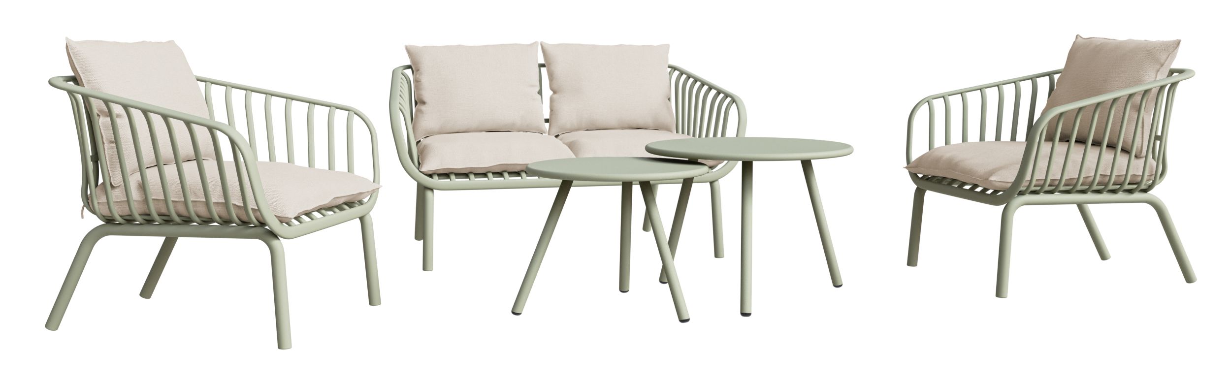 Zestaw mebli ogrodowych Rasived zielony z beżowymi poduszkami - zdjęcie 1