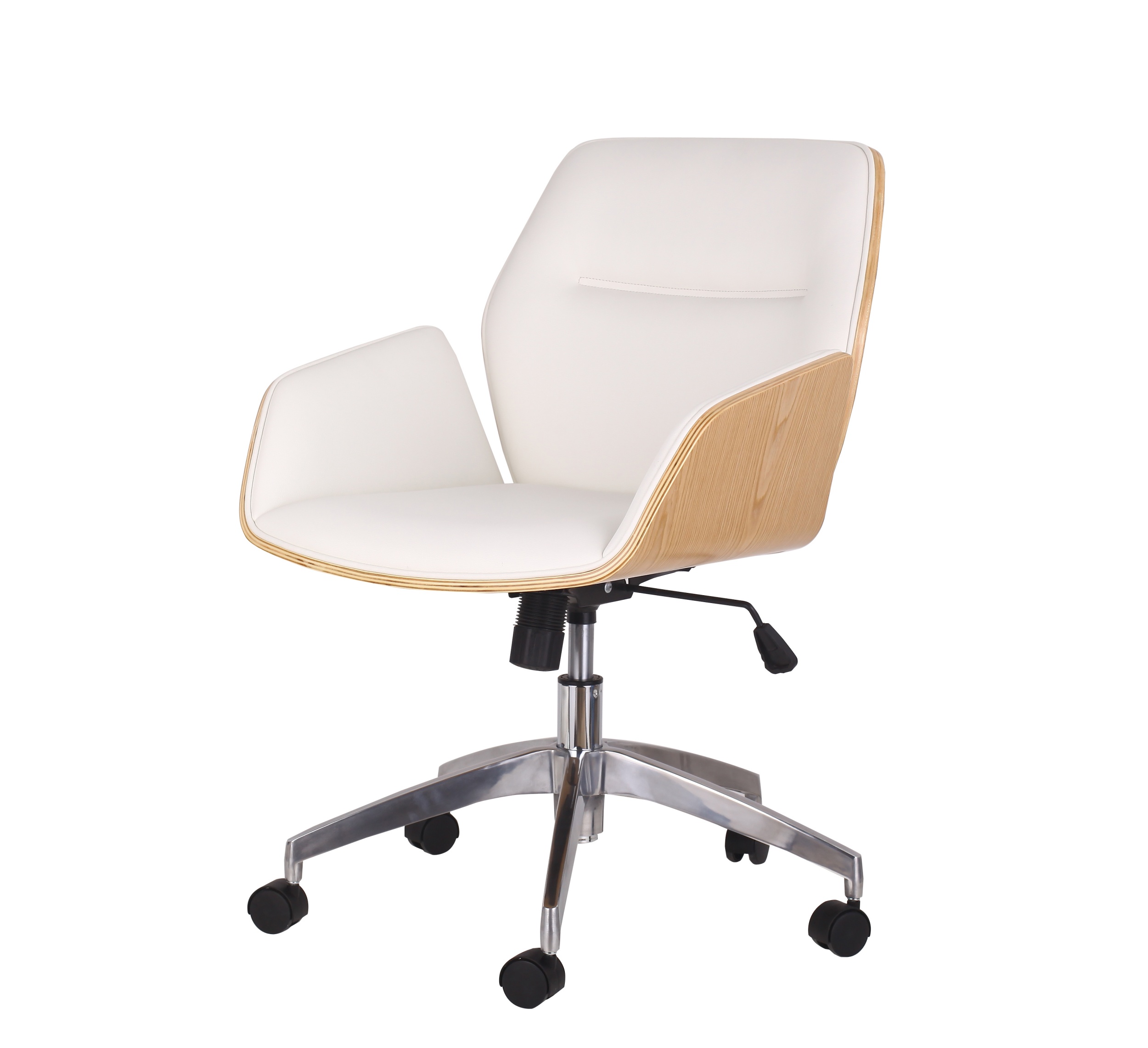 Fotel biurowy Gatinso z giętego klonu biała ekoskóra - zdjęcie 1