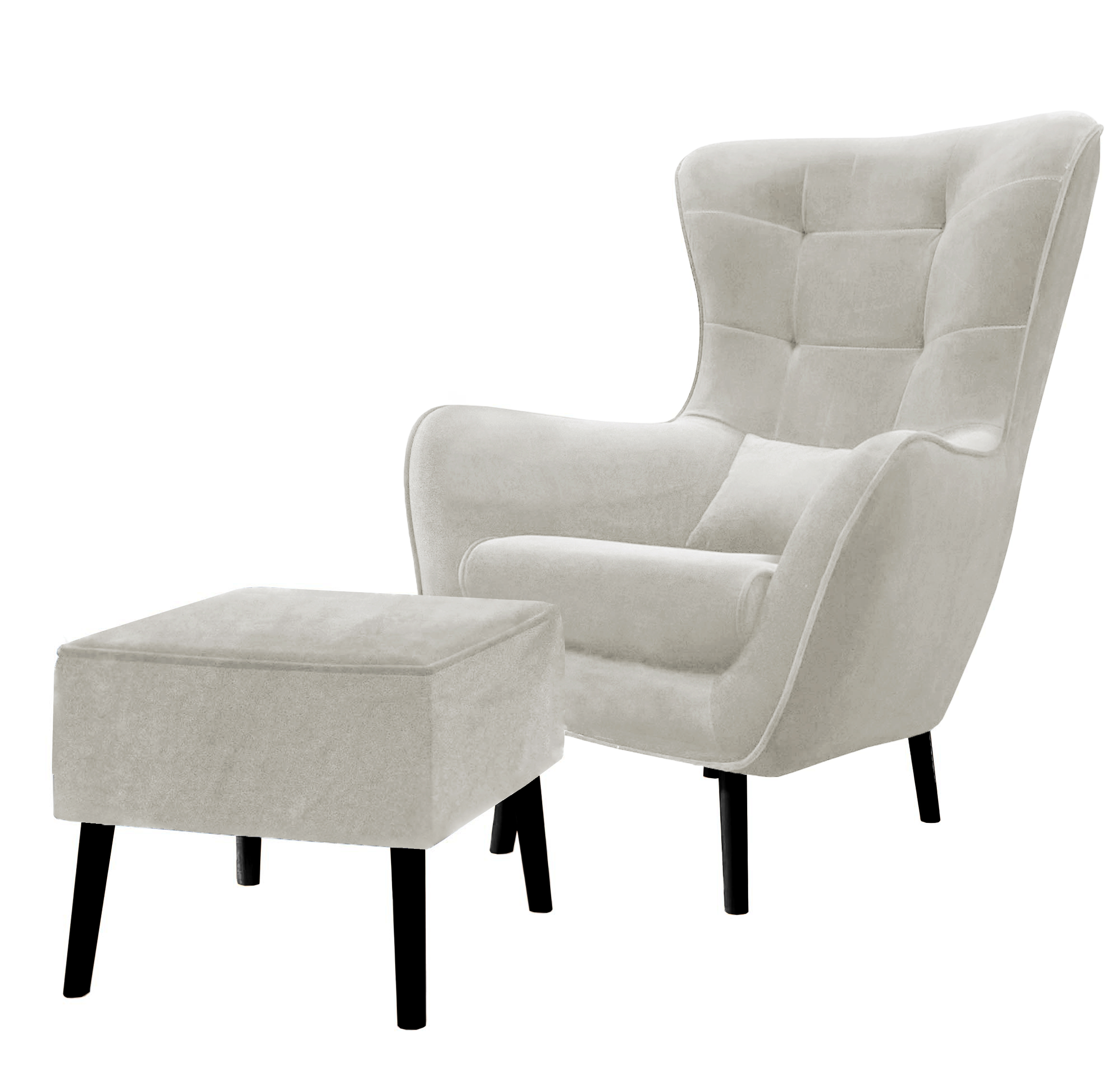 Fotel wypoczynkowy uszak z podnóżkiem Vence kremowy velvet łatwoczyszczący