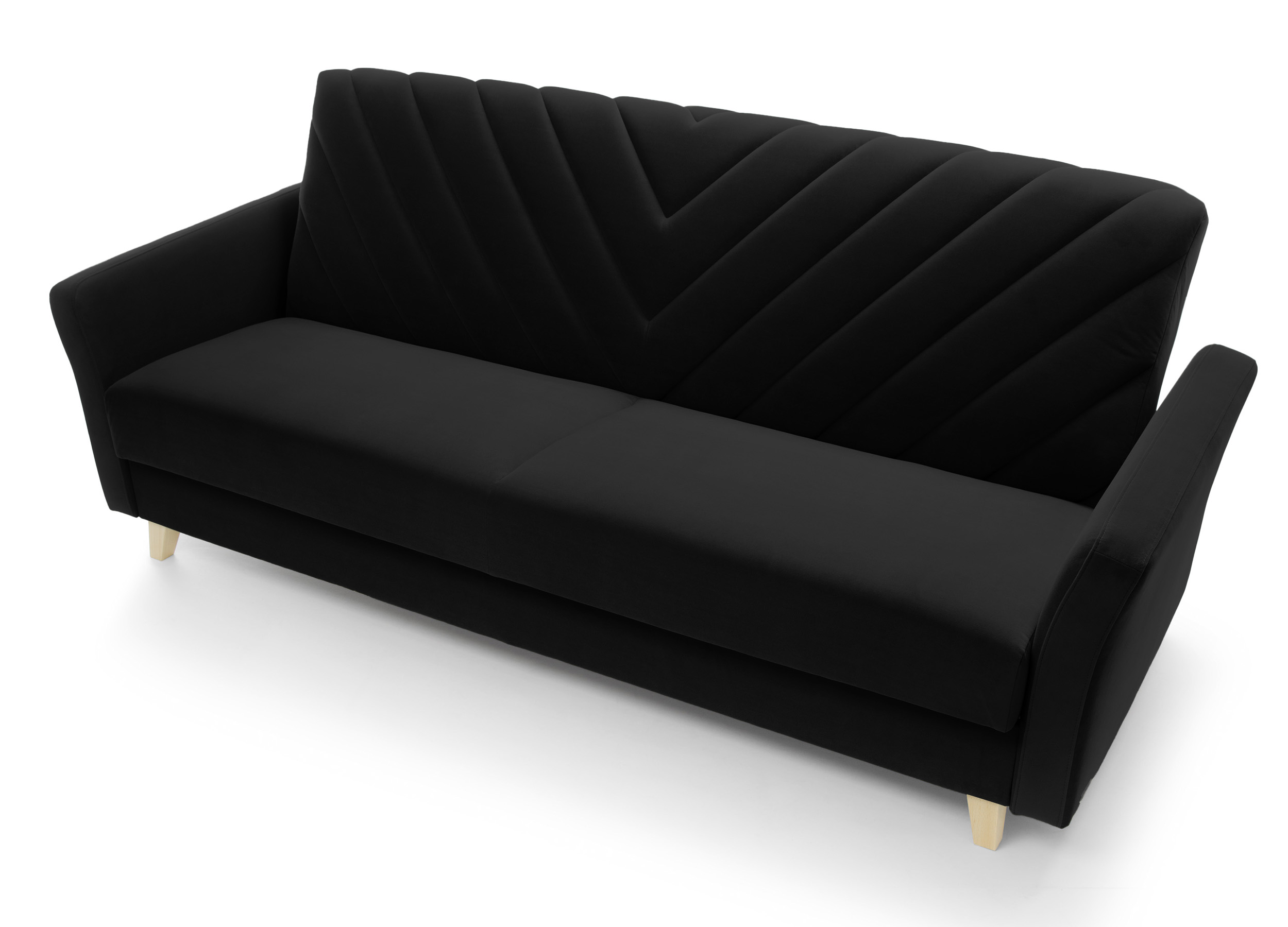 Wersalka rozkładana trzyosobowa Soumak z pojemnikiem czarna welur łatwoczyszczący hydrofobowy - zdjęcie 1