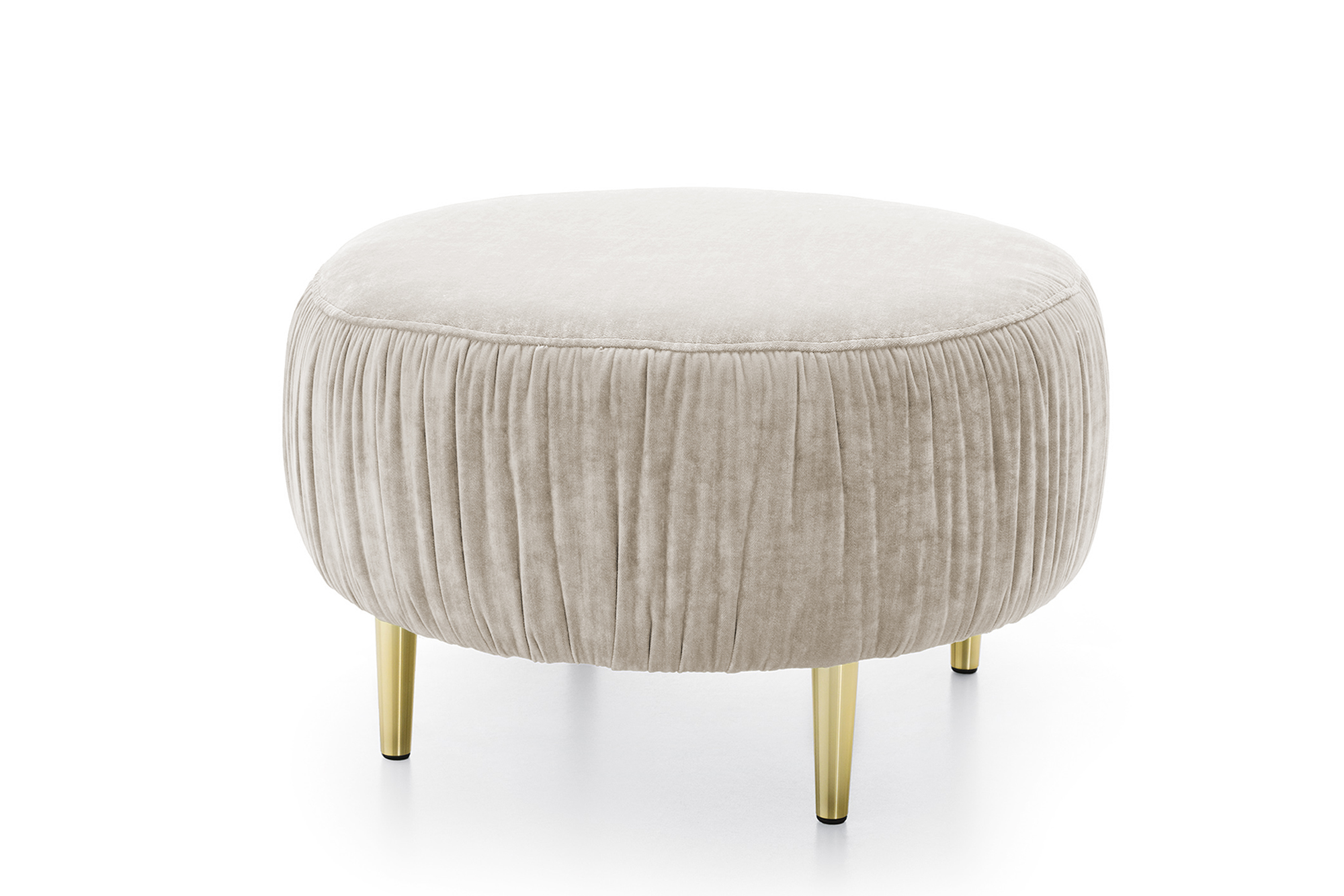 Pufa okrągła Portaris o średnicy 68 cm na złotych nogach jasnoszary velvet łatwoczyszczący - zdjęcie 1