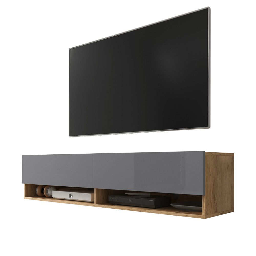 Szafka RTV Wander 140 cm Dąb wotan / Szary połysk 