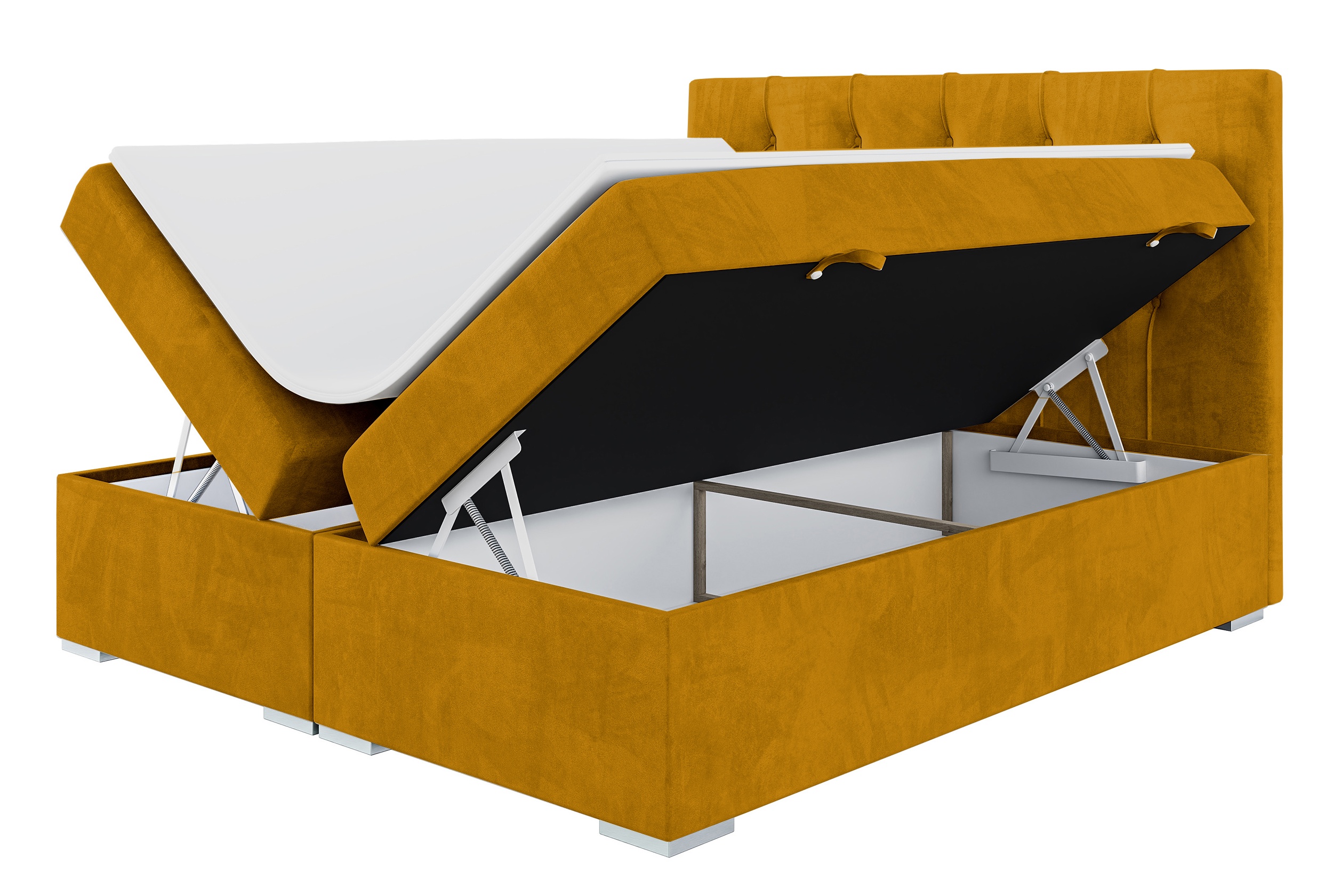 Łóżko kontynentalne 160x200 cm Lubekka z pojemnikami i topperem musztardowe w tkaninie hydrofobowej - zdjęcie 1