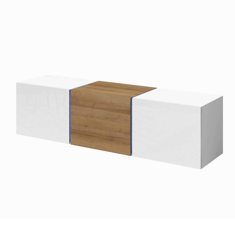 Szafka RTV Bisko 138 cm Biały mat / Biały połysk / Dąb złoty  - zdjęcie 1