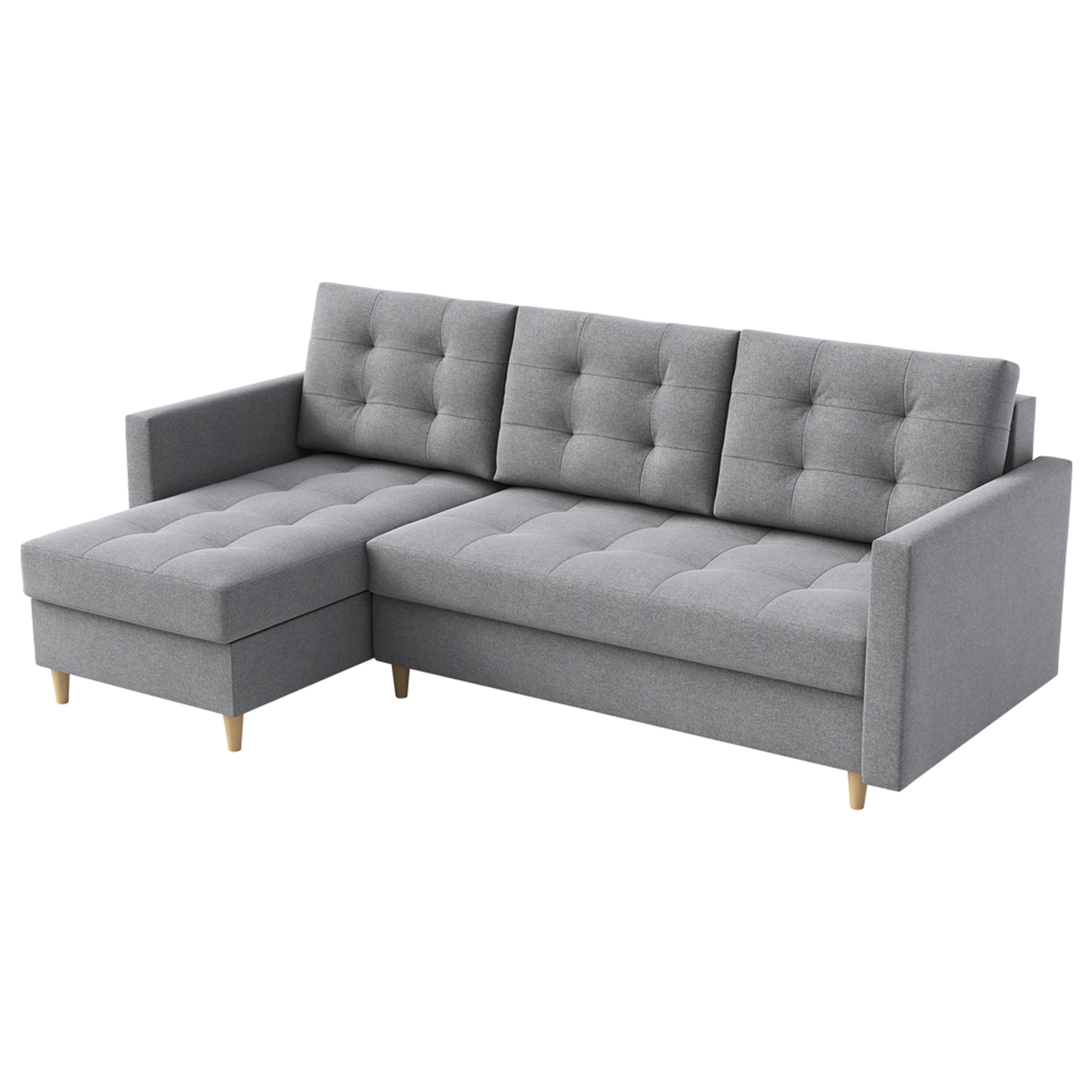 Narożnik z funkcją spania Plauton L-kształtny z pojemnikiem uniwersalny szary plecionka - zdjęcie 1