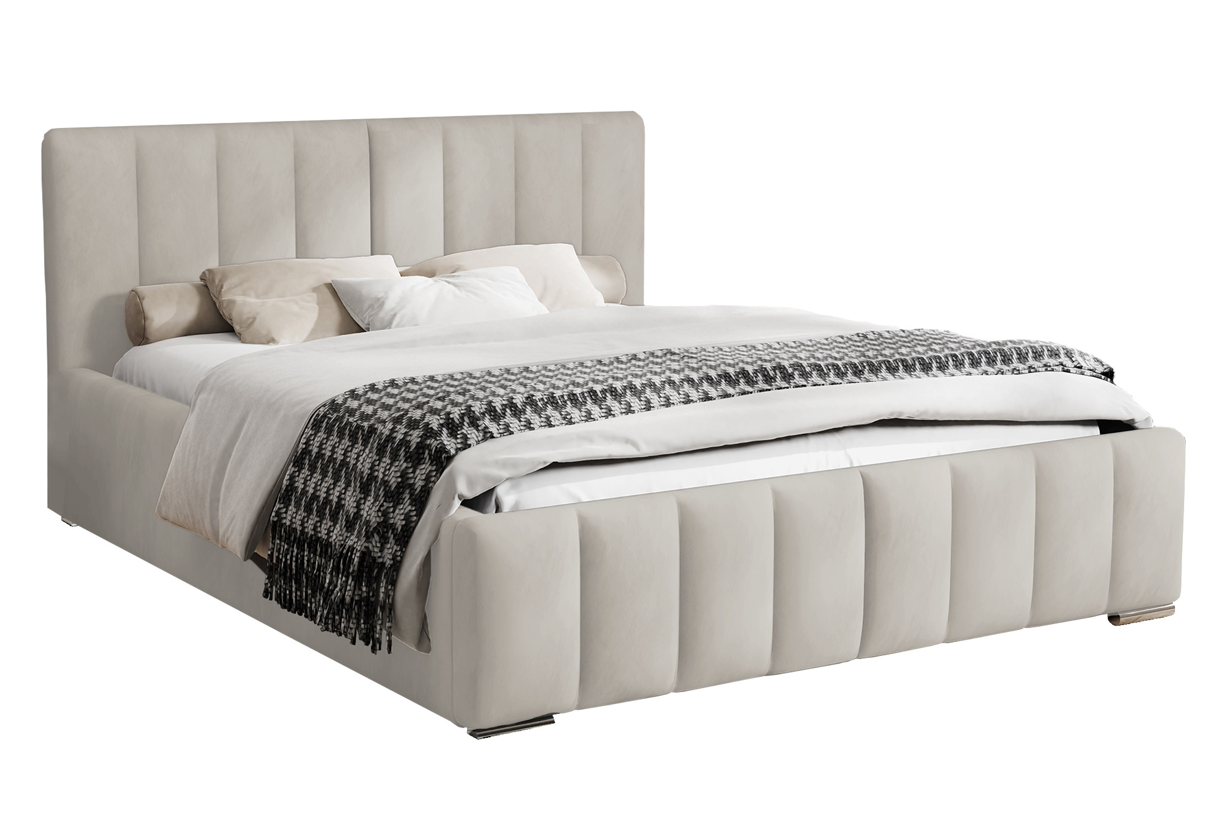 Łóżko tapicerowane 180x200 cm Wolte z pojemnikiem kremowe w tkaninie hydrofobowej