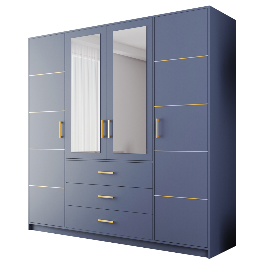 Szafa z lustrem Neptun 196x200x58 cm ze złotymi uchwytami - zdjęcie 1