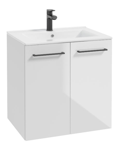 Szafka pod umywalkę Modullac 60 cm dwudrzwiowa biały połysk z czarnym uchwytem - zdjęcie 1