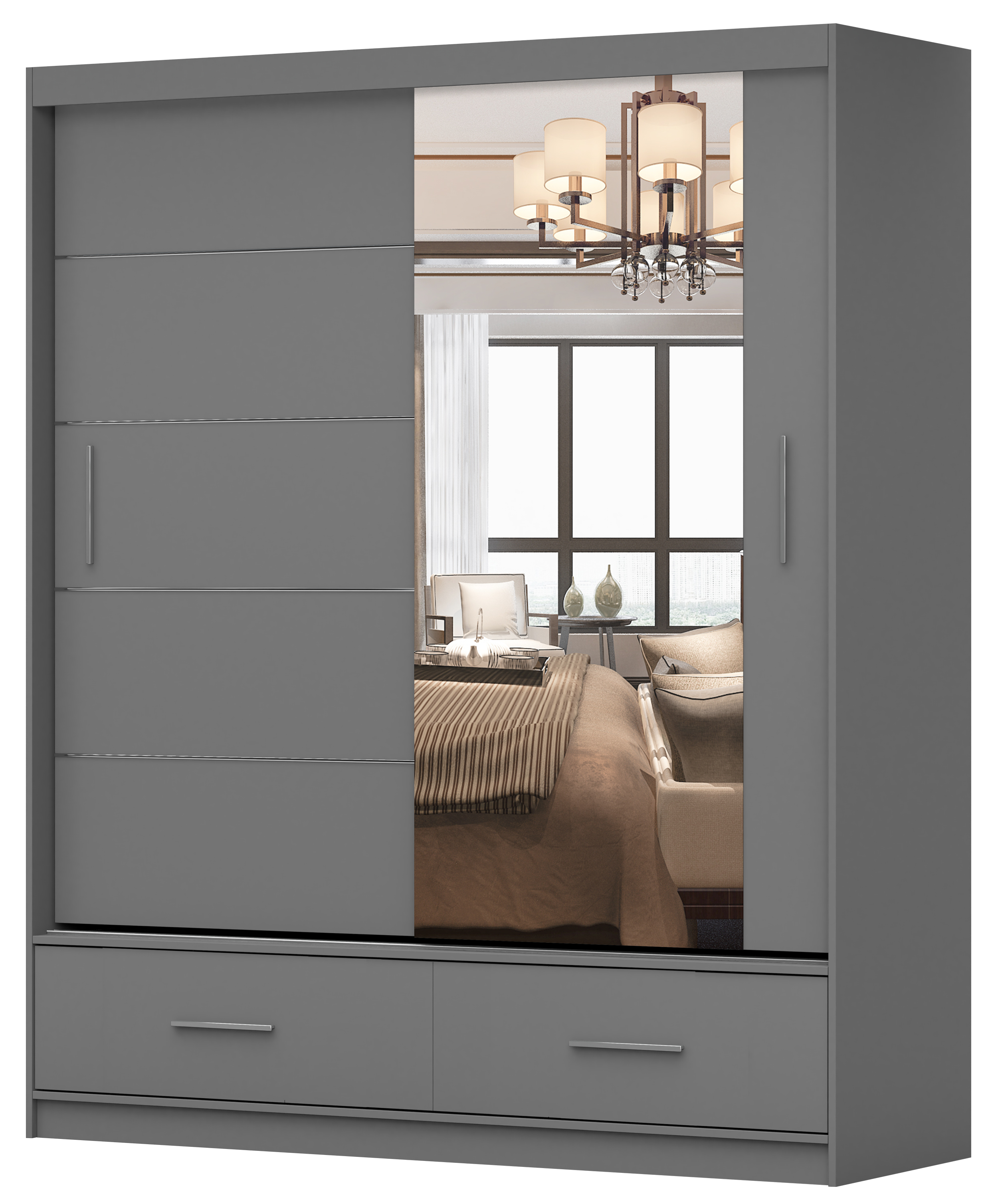 Szafa przesuwna Follrina 150 cm z lustrem szara - zdjęcie 1