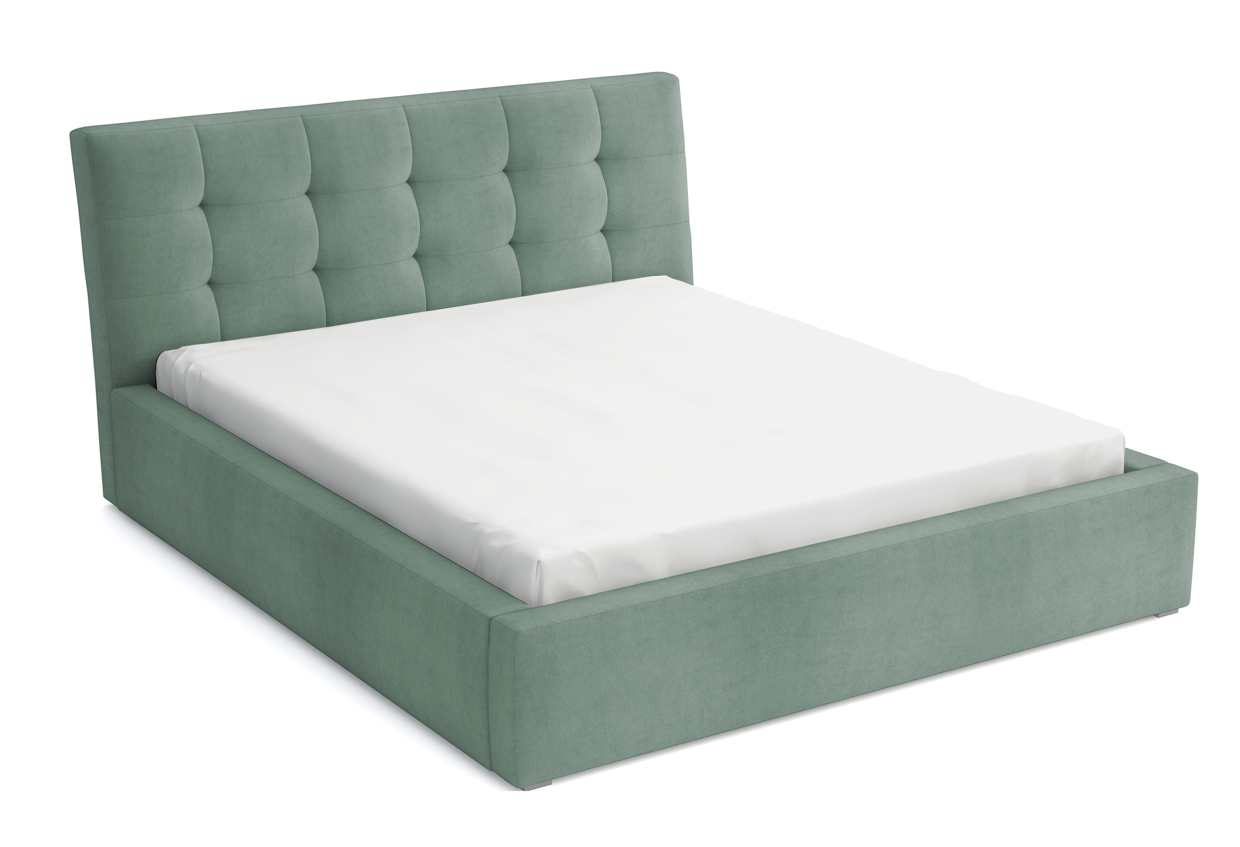 Łóżko tapicerowane 120x200 cm Nabbe z pojemnikiem szałwiowe velvet hydrofobowe - zdjęcie 1