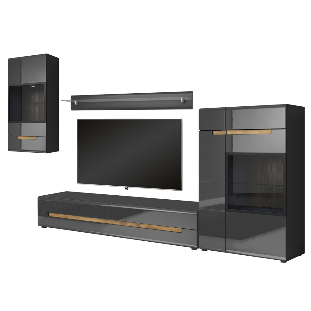 Meblościanka Kanopus z witryną i barkiem antracyt - zdjęcie 1