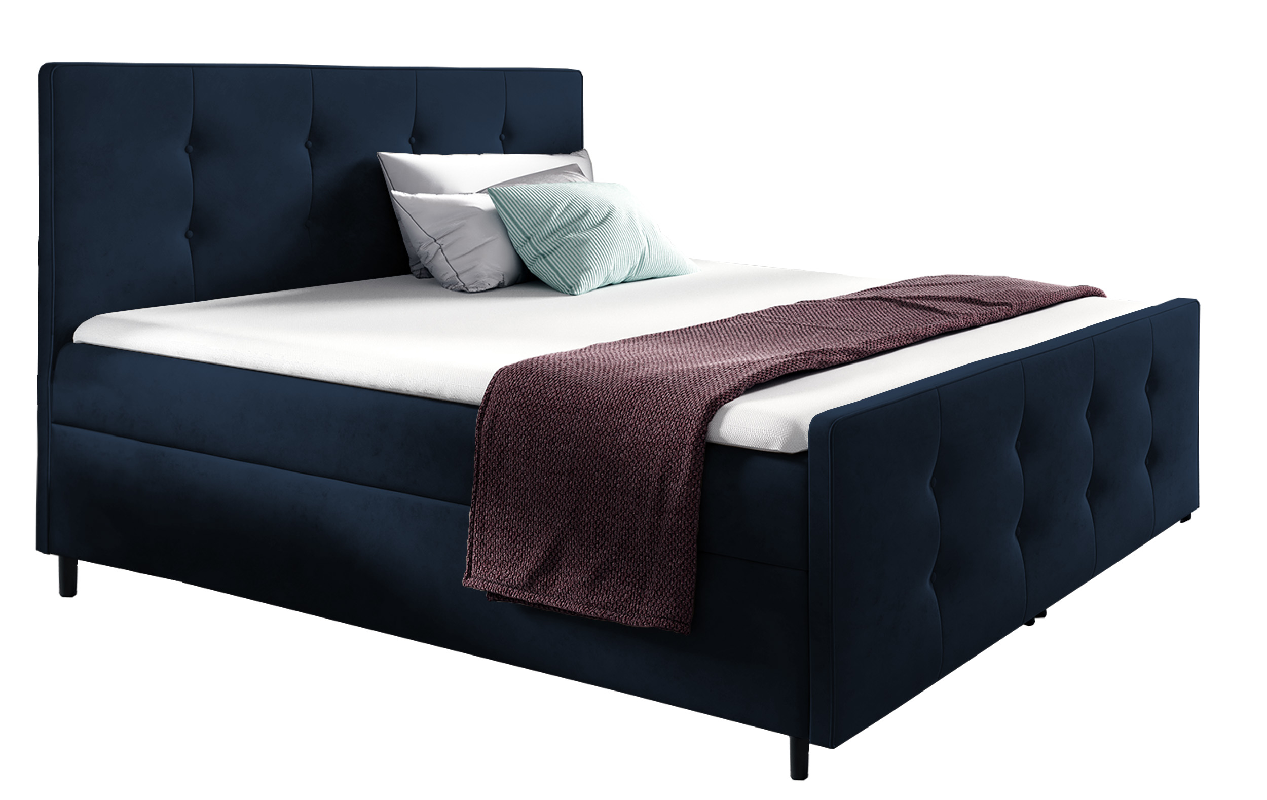 Łóżko kontynentalne Gawello 180x200 z dwoma pojemnikami, materacem i topperem granatowe hydrofobowe - zdjęcie 1