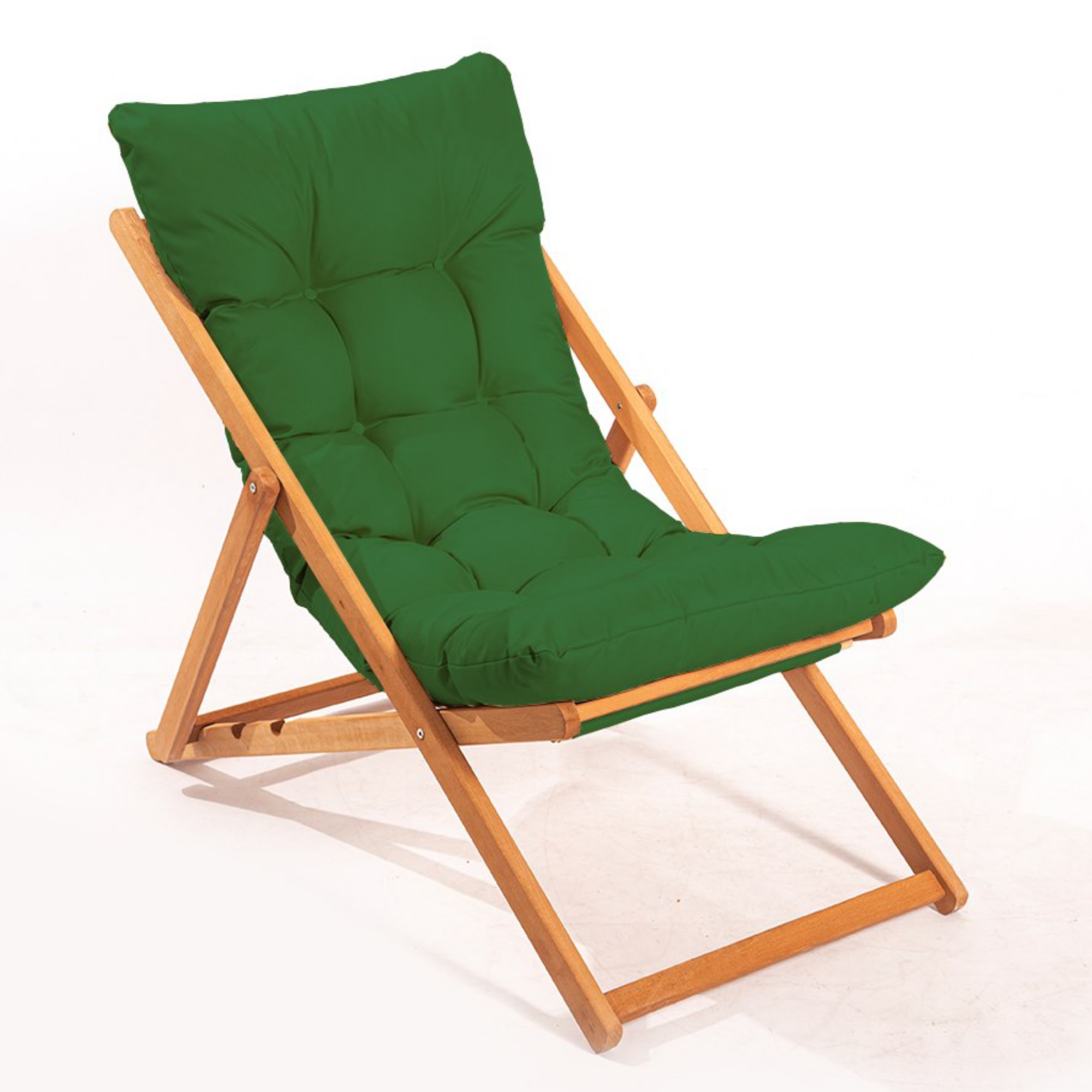Leżak ogrodowy drewniany Bertive zielona poducha - zdjęcie 1